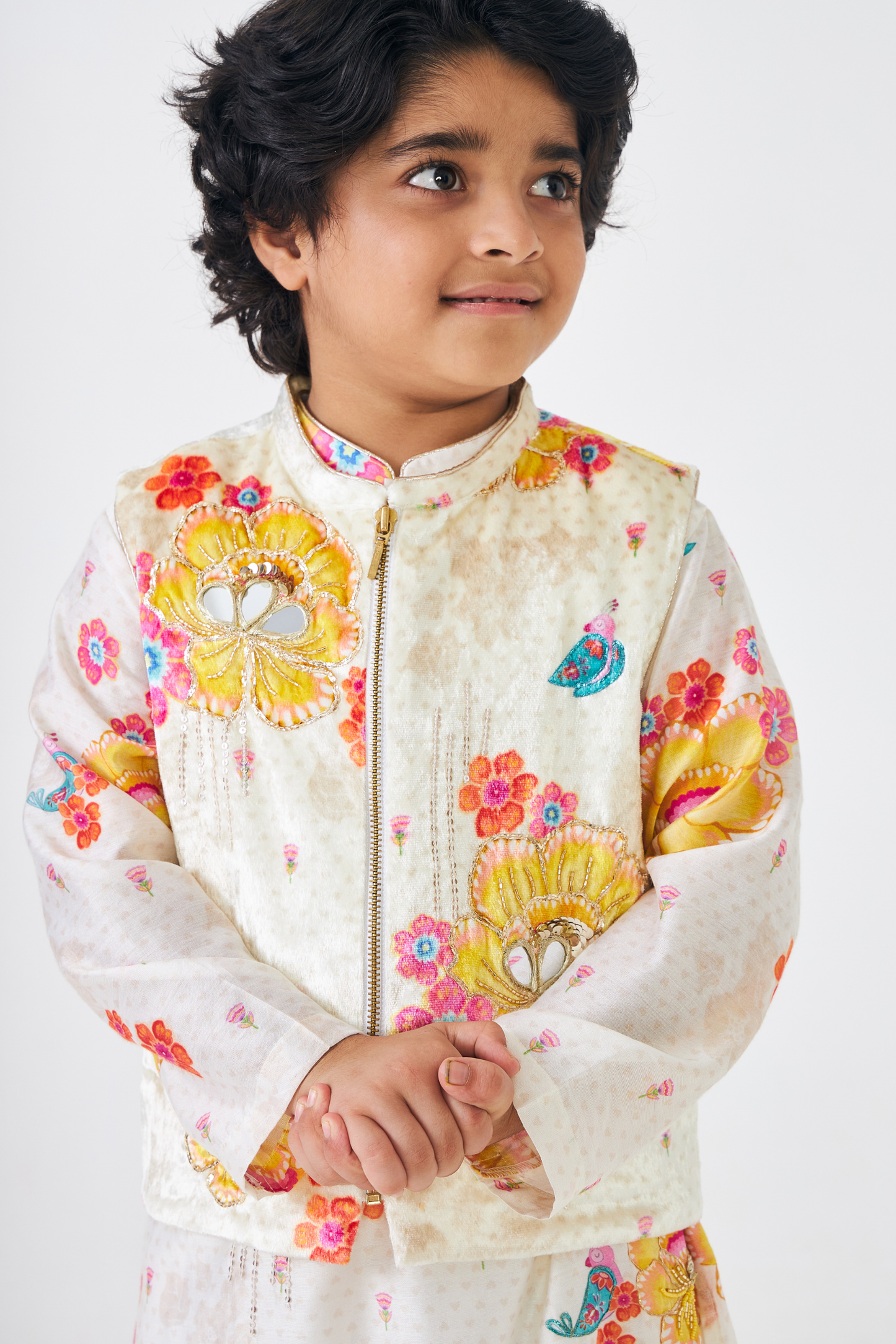 Freya Mustard Boys Embellished Kurta & Jacket (Set of 3 Pcs)