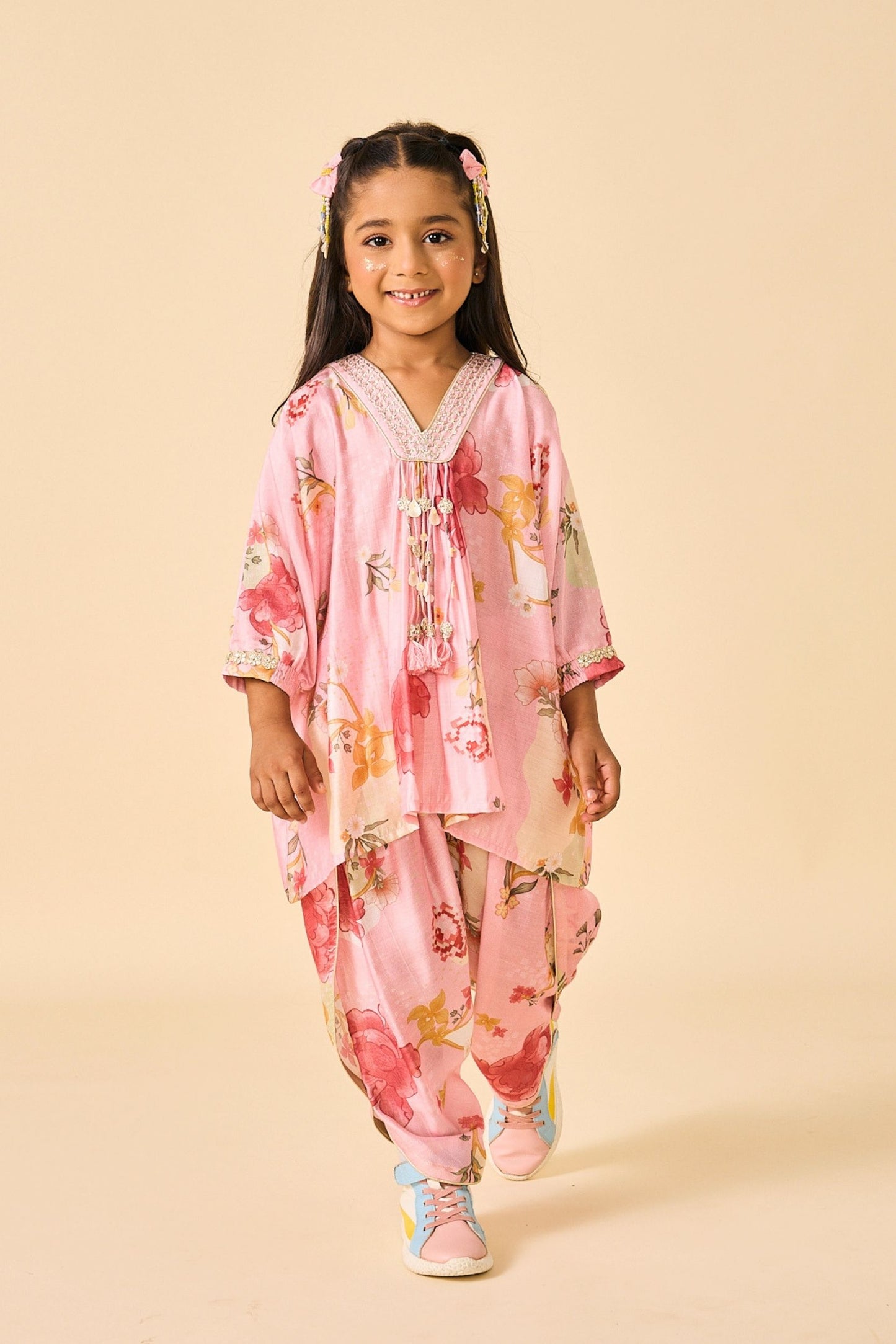 Rose Jaipur Girls Embellished V-Neck Tunic & Trouser Coord ( 2 Pc Set)