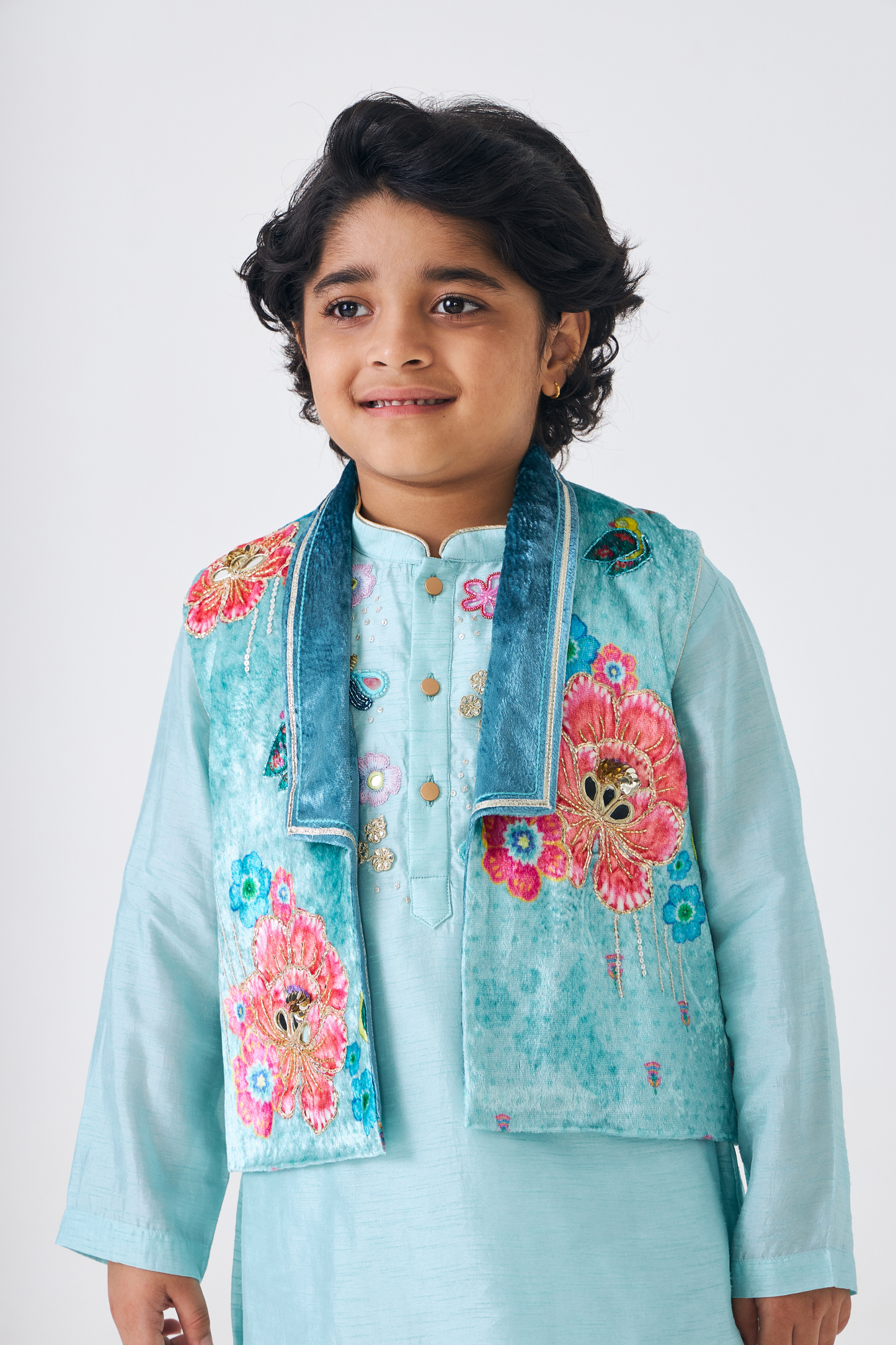 Freya Sage Boys Embellished Kurta & Jacket (Set of 3 Pcs)