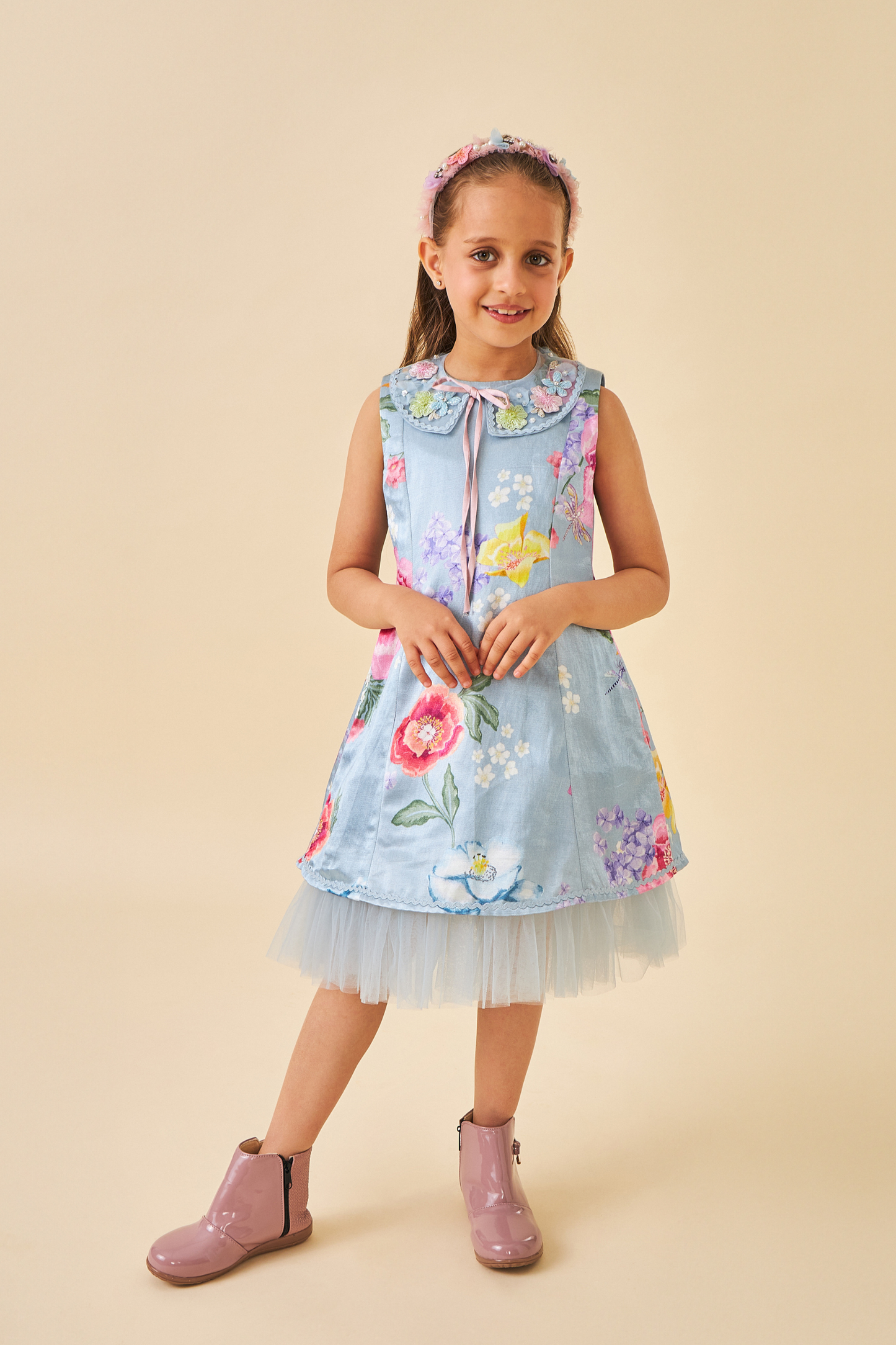 Zehra Blue Girls Collar Dress