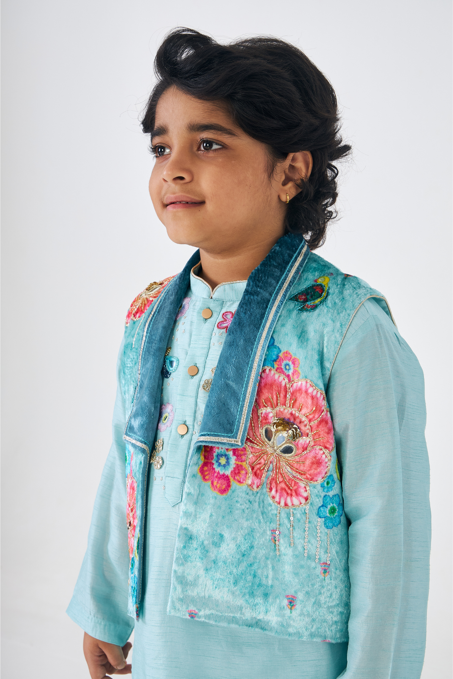 Freya Sage Boys Embellished Kurta & Jacket (Set of 3 Pcs)