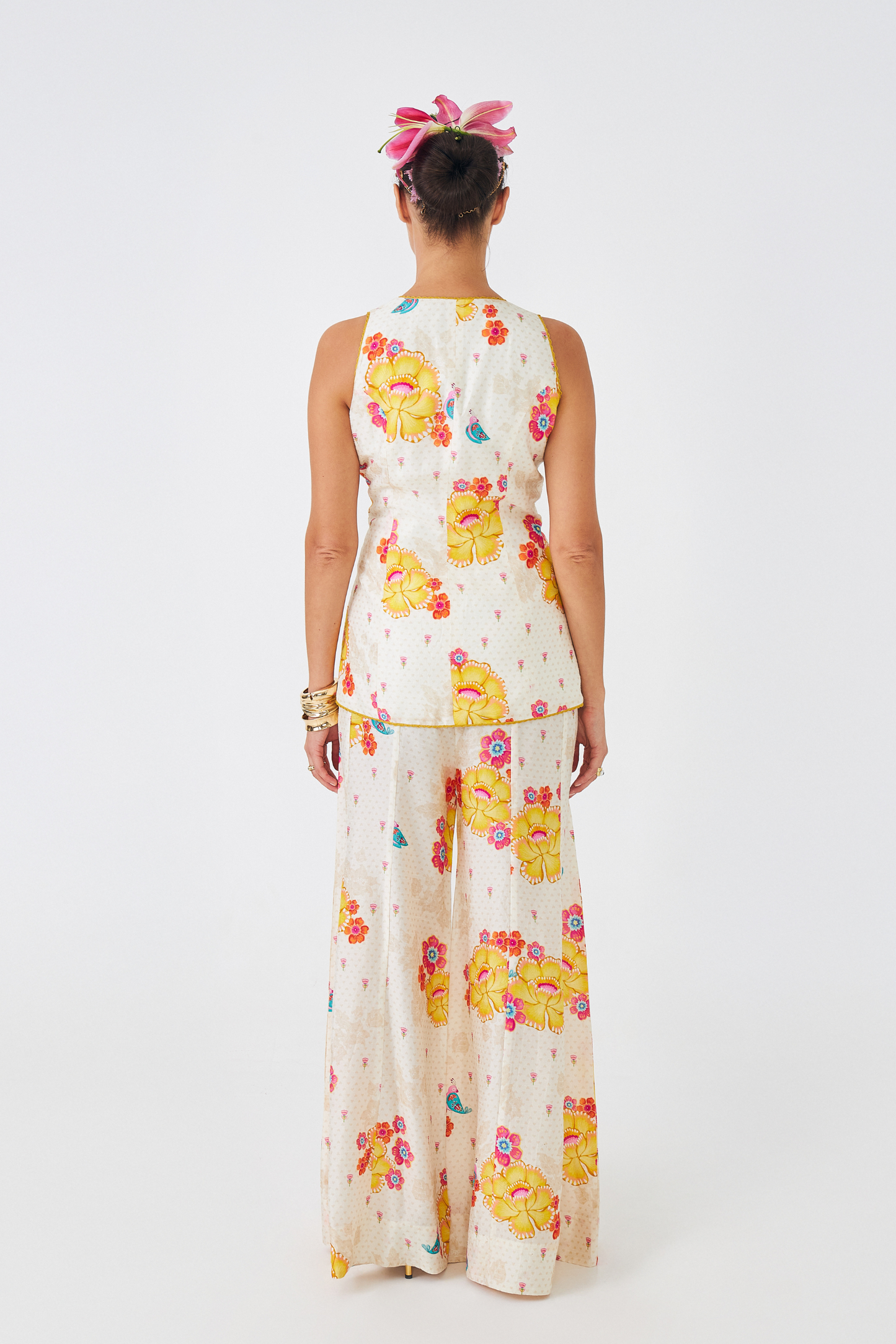 Freya Mustard Ladies Embellished Long Waistcoat & Flared Trousers Co-ord (Set of 2pcs)