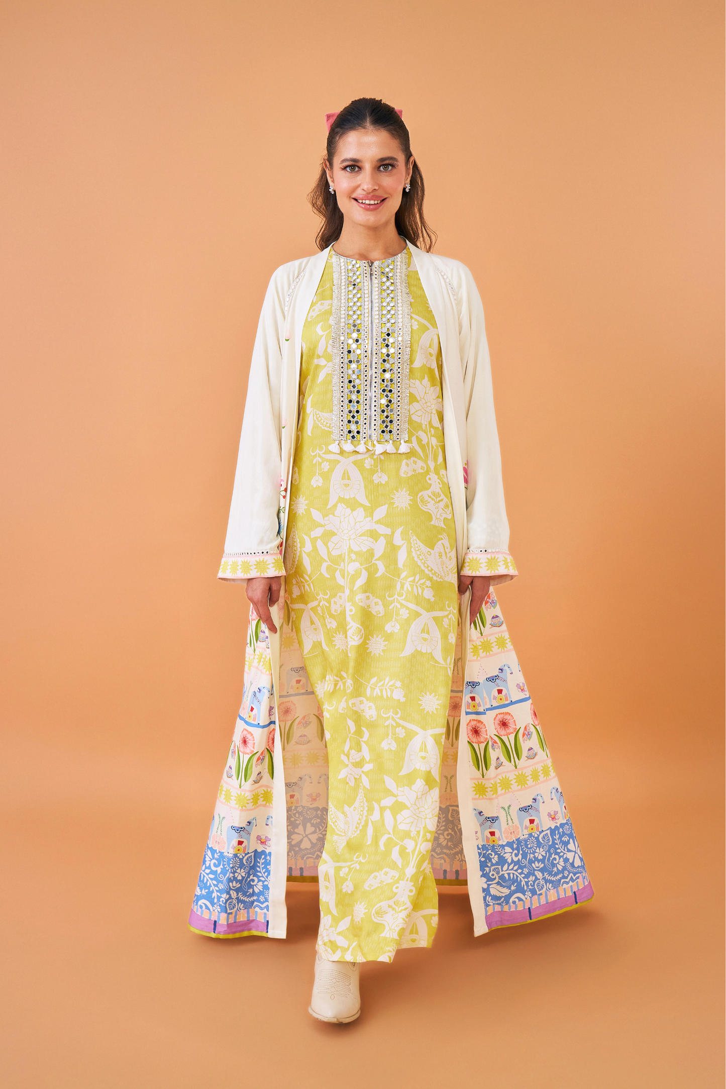 Dala Coat with Poppy Yellow Long Dress
