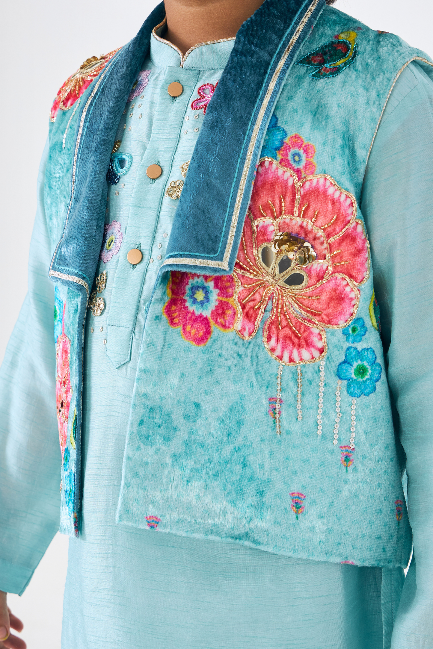 Freya Sage Boys Embellished Kurta & Jacket (Set of 3 Pcs)