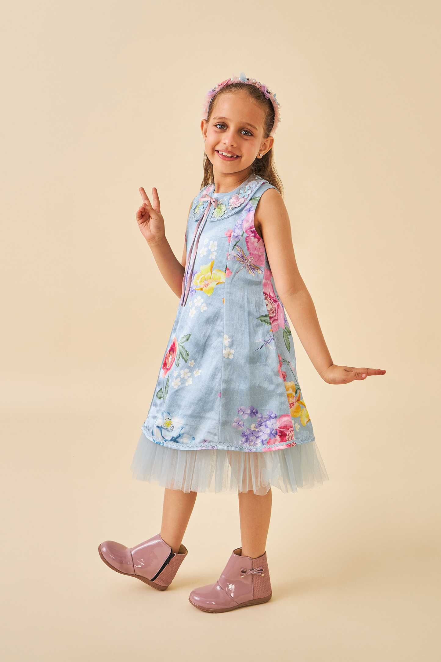 Zehra Blue Girls Collar Dress