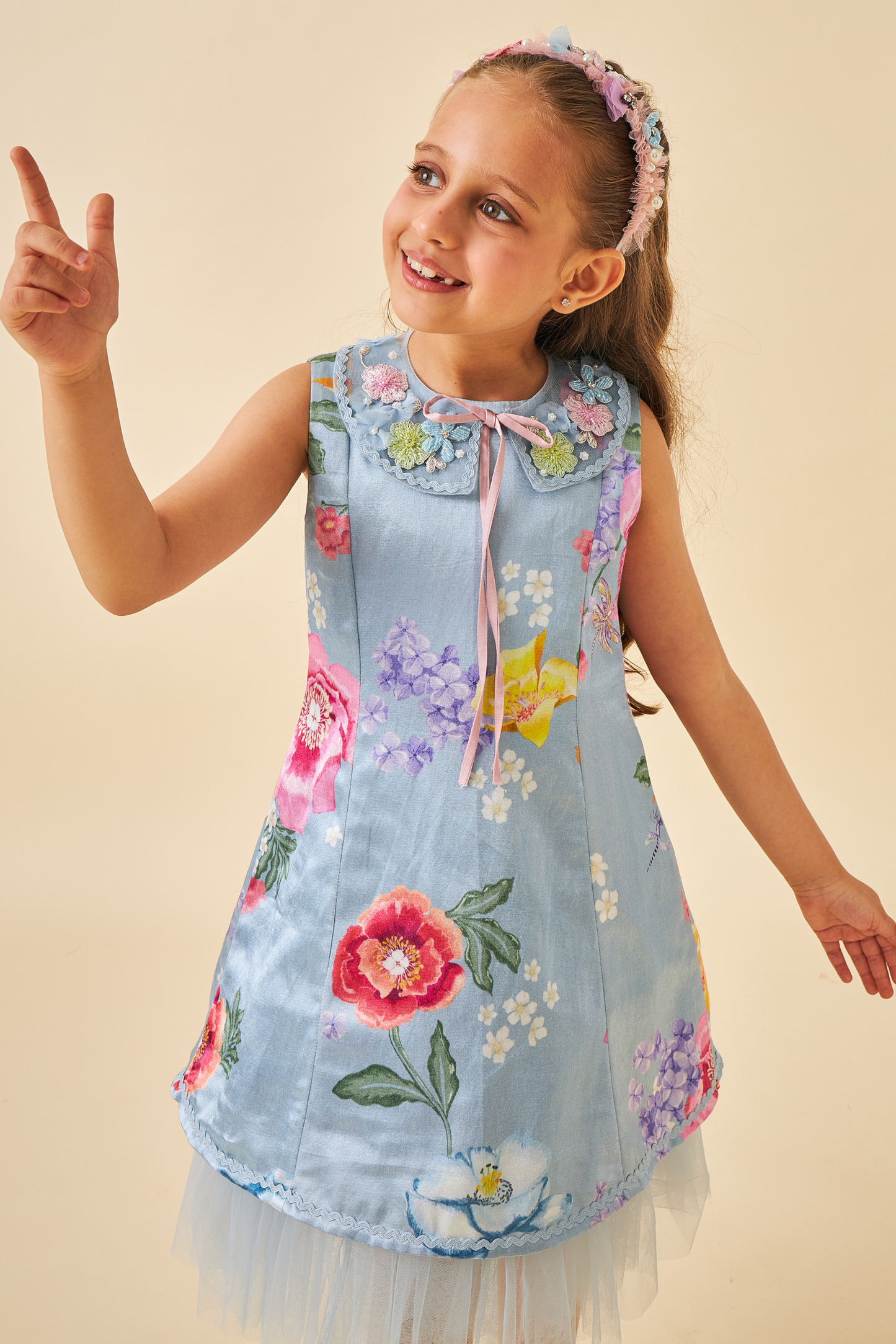 Zehra Blue Girls Collar Dress
