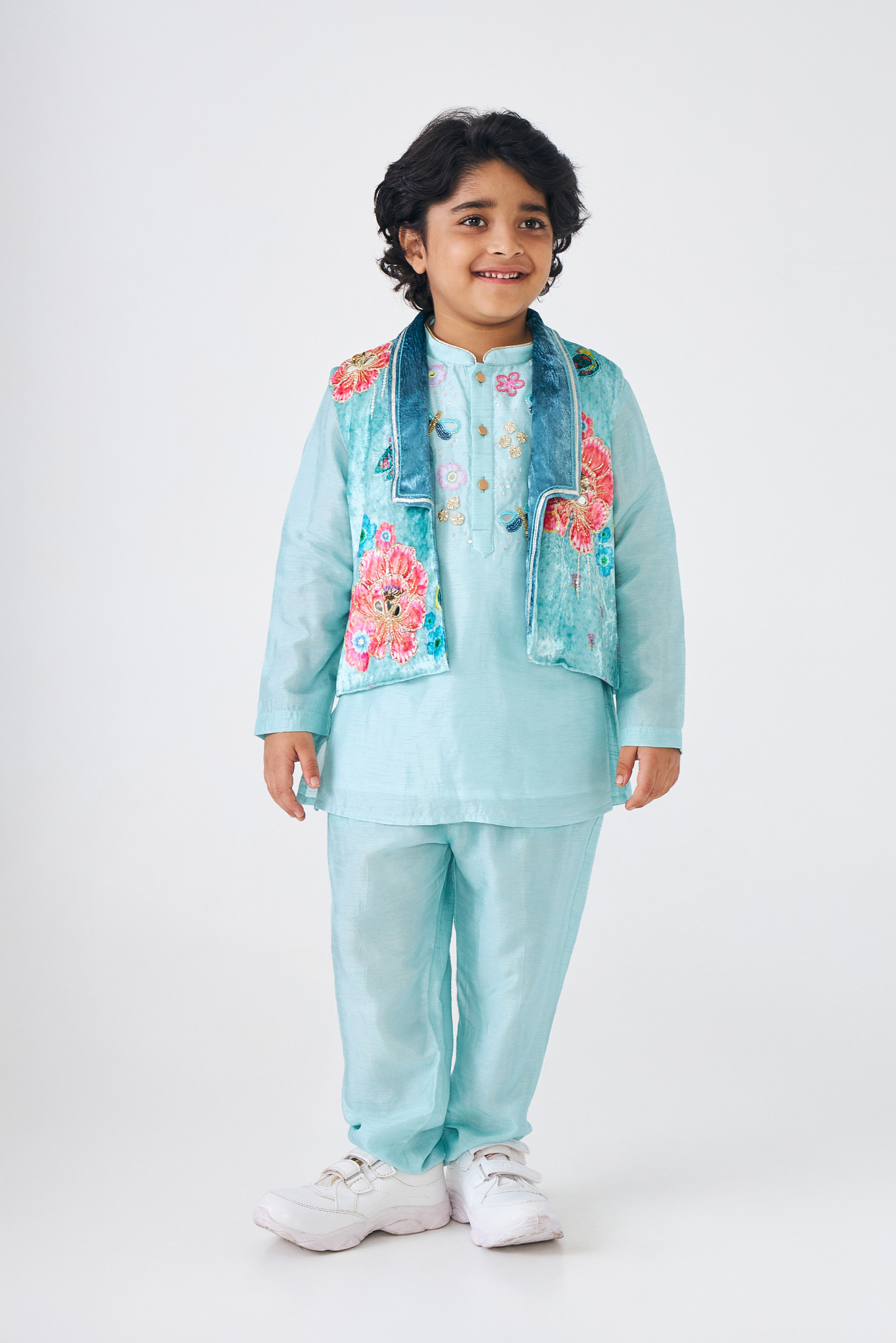 Freya Sage Boys Embellished Kurta & Jacket (Set of 3 Pcs)