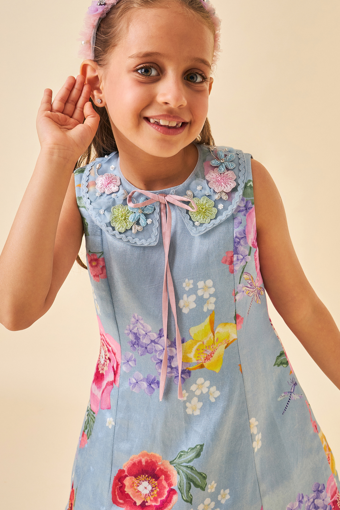 Zehra Blue Girls Collar Dress