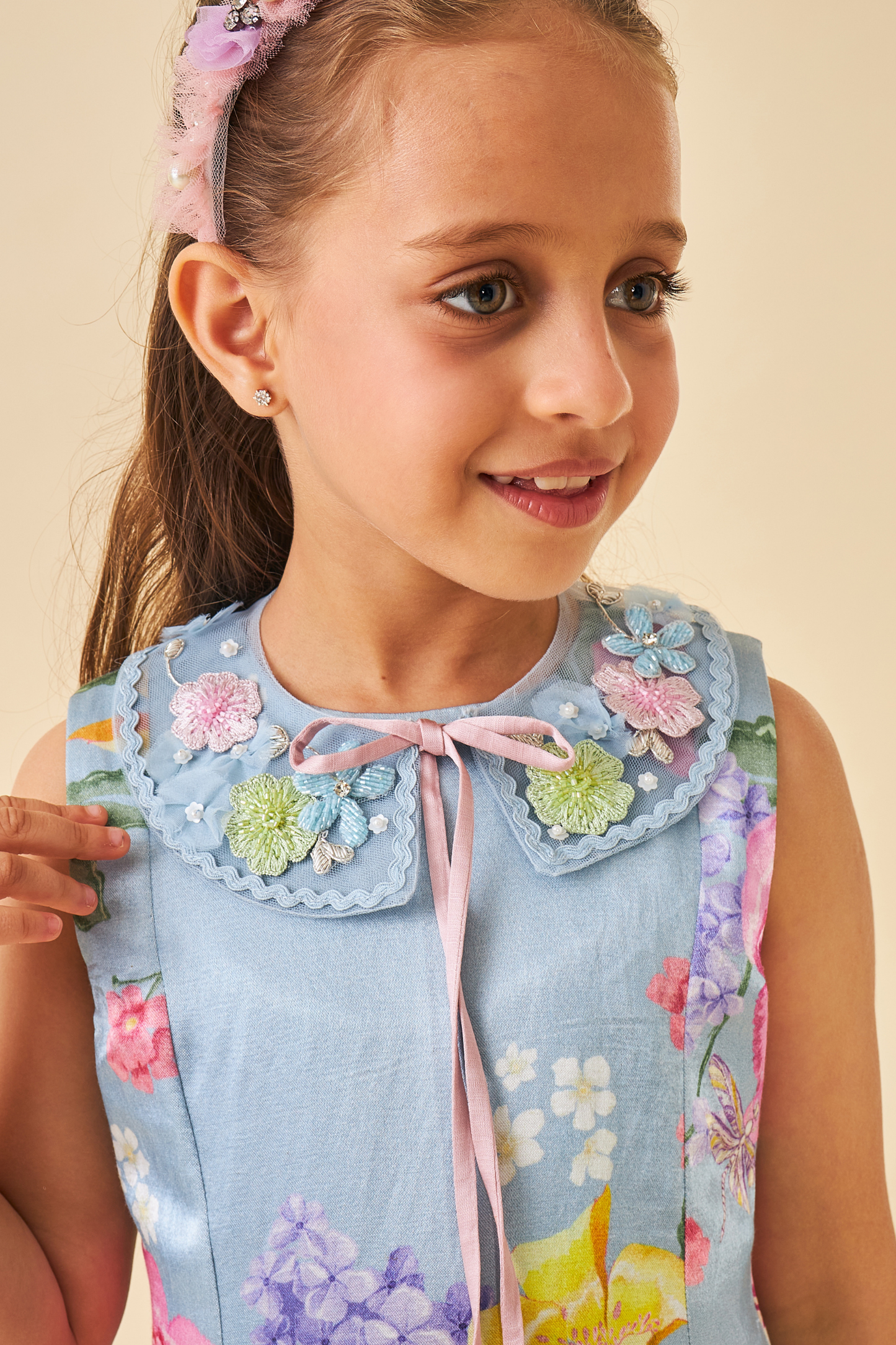 Zehra Blue Girls Collar Dress