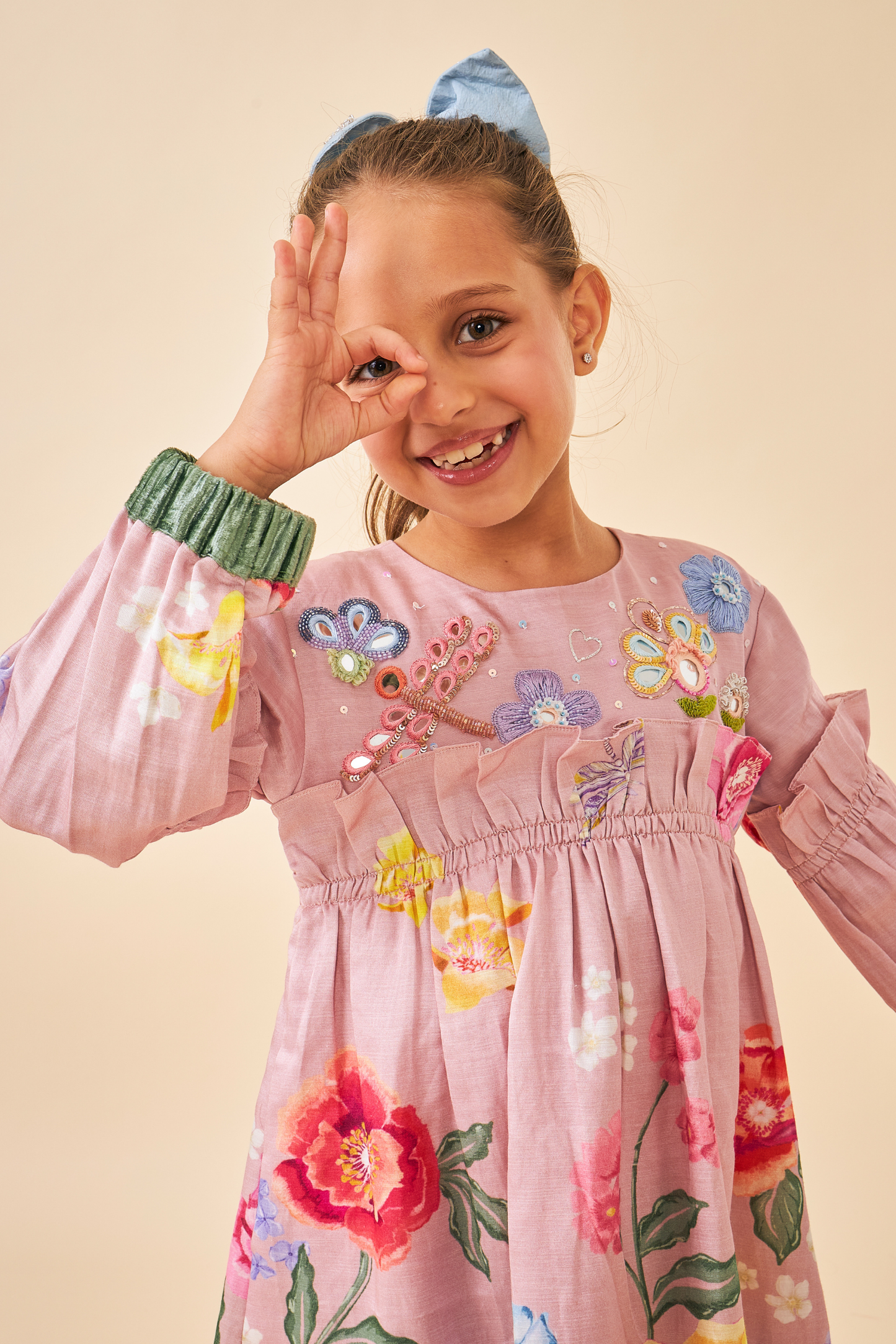 Zehra Pink Girls Frill Dress