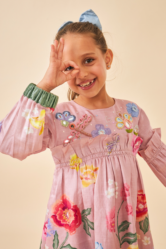 Zehra Pink Girls Frill Dress