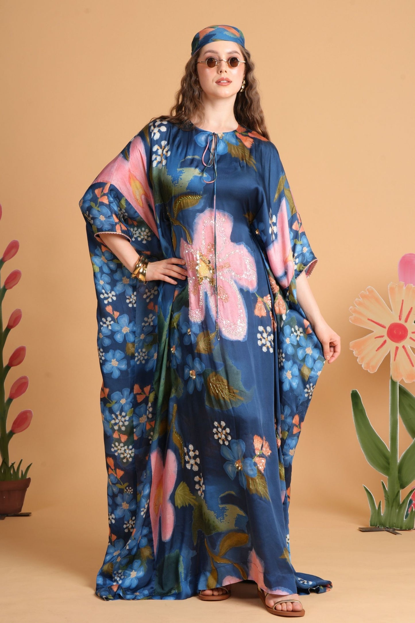 Iris Midnight Blue Embellished Ladies Kaftan Dress