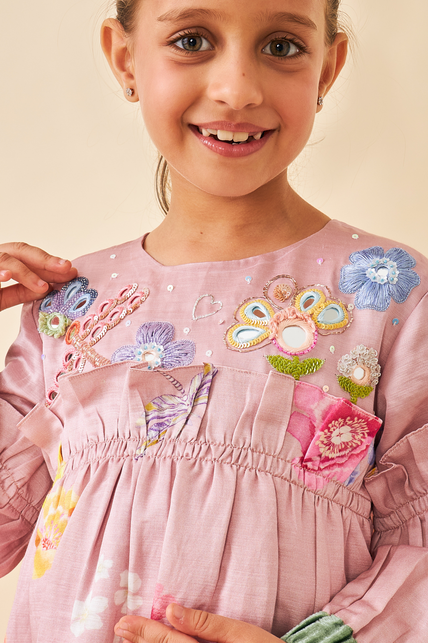 Zehra Pink Girls Frill Dress