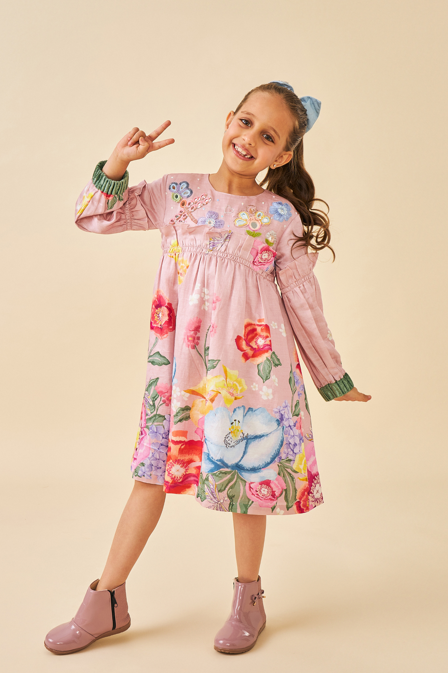Zehra Pink Girls Frill Dress