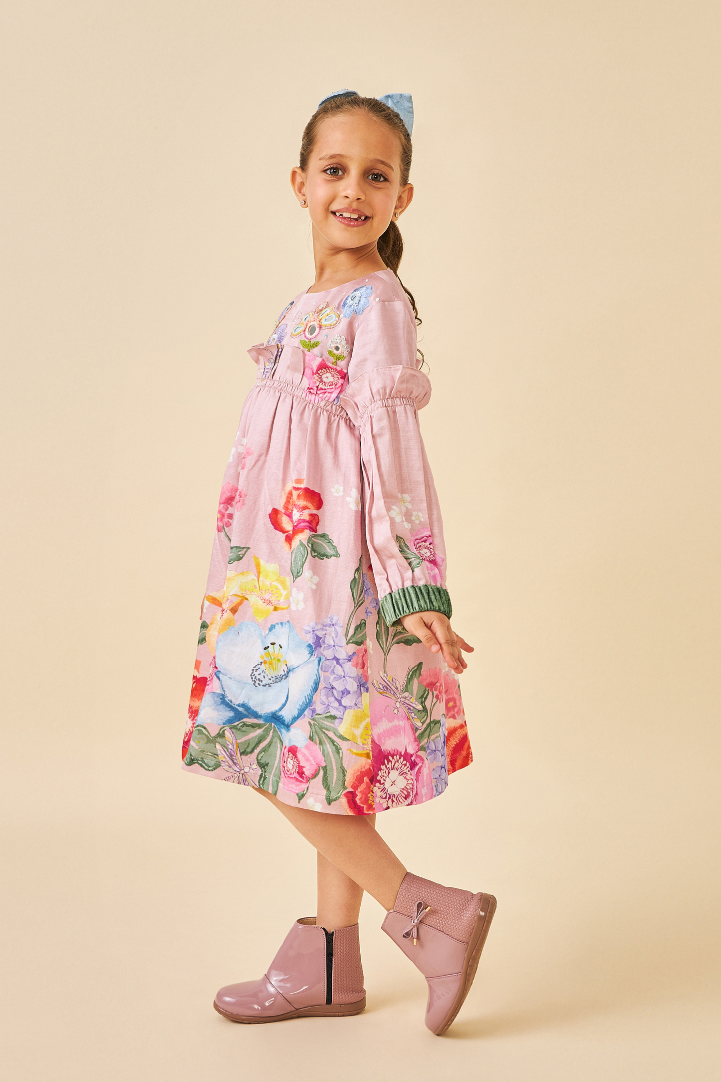 Zehra Pink Girls Frill Dress