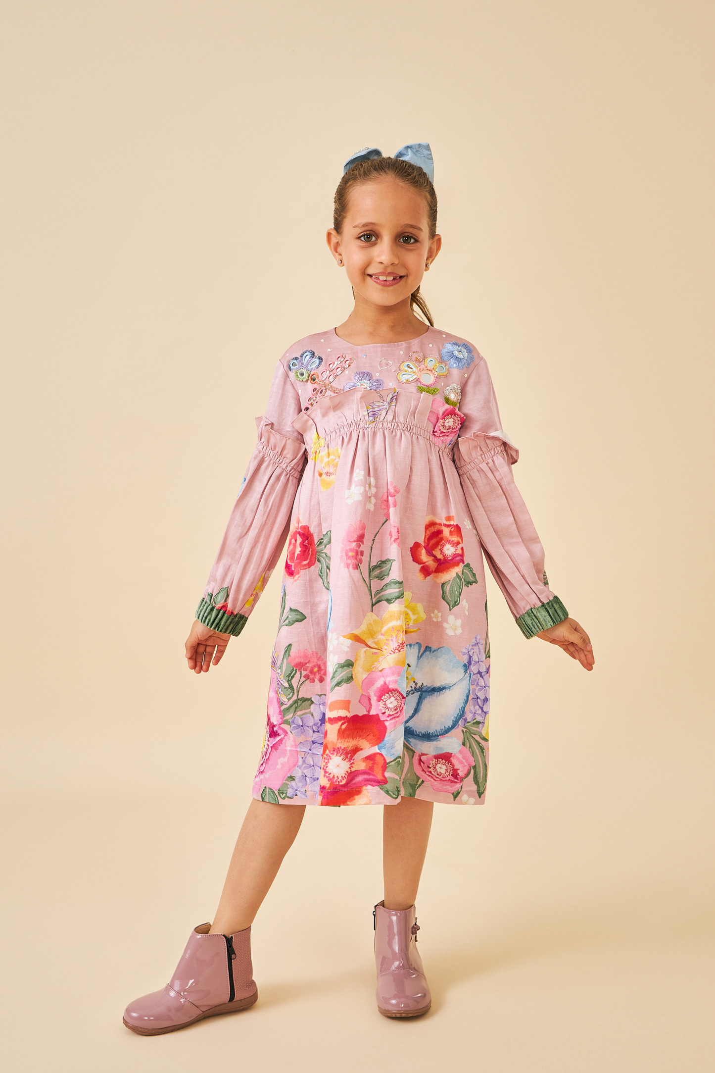 Zehra Pink Girls Frill Dress