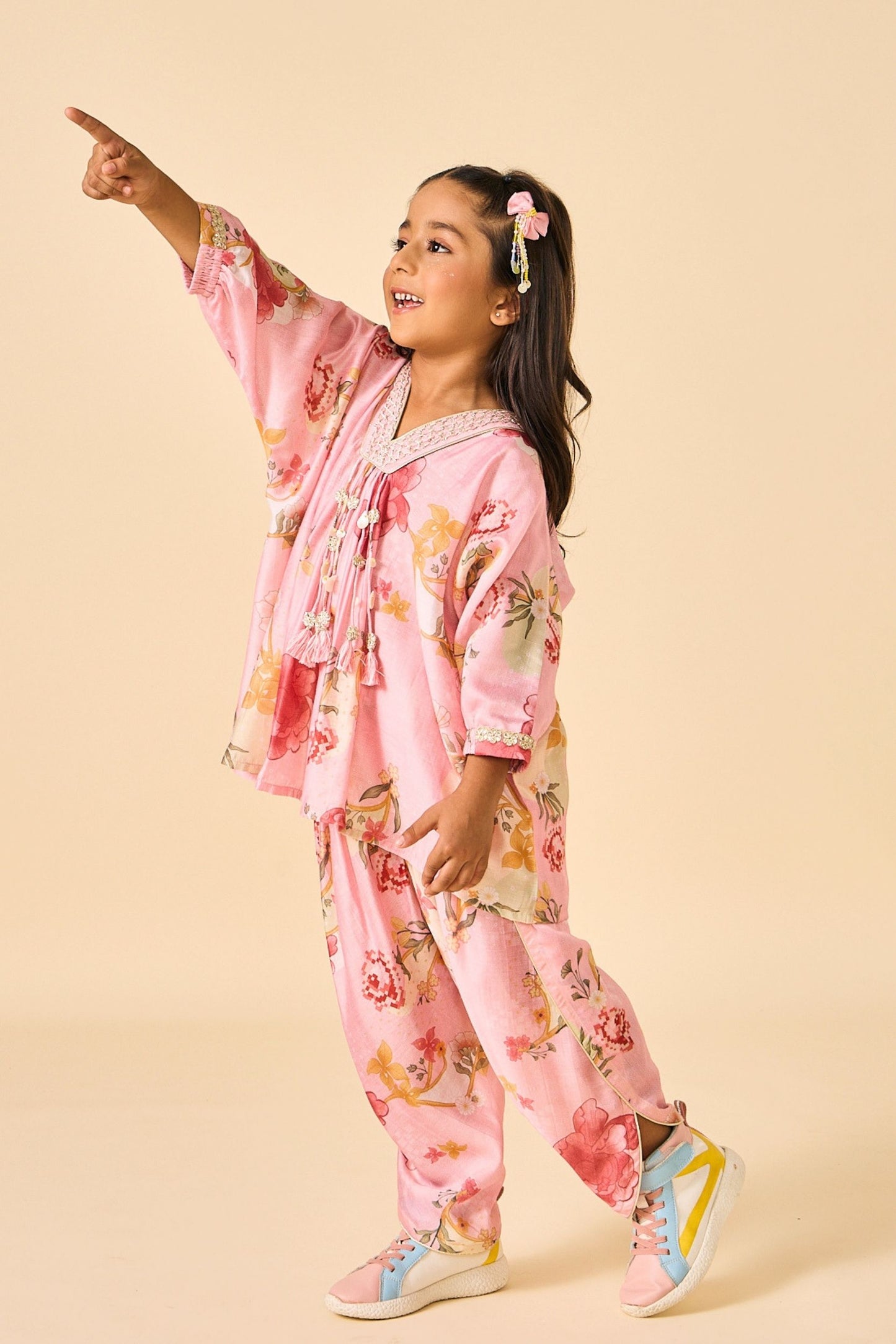 Rose Jaipur Girls Embellished V-Neck Tunic & Trouser Coord ( 2 Pc Set)