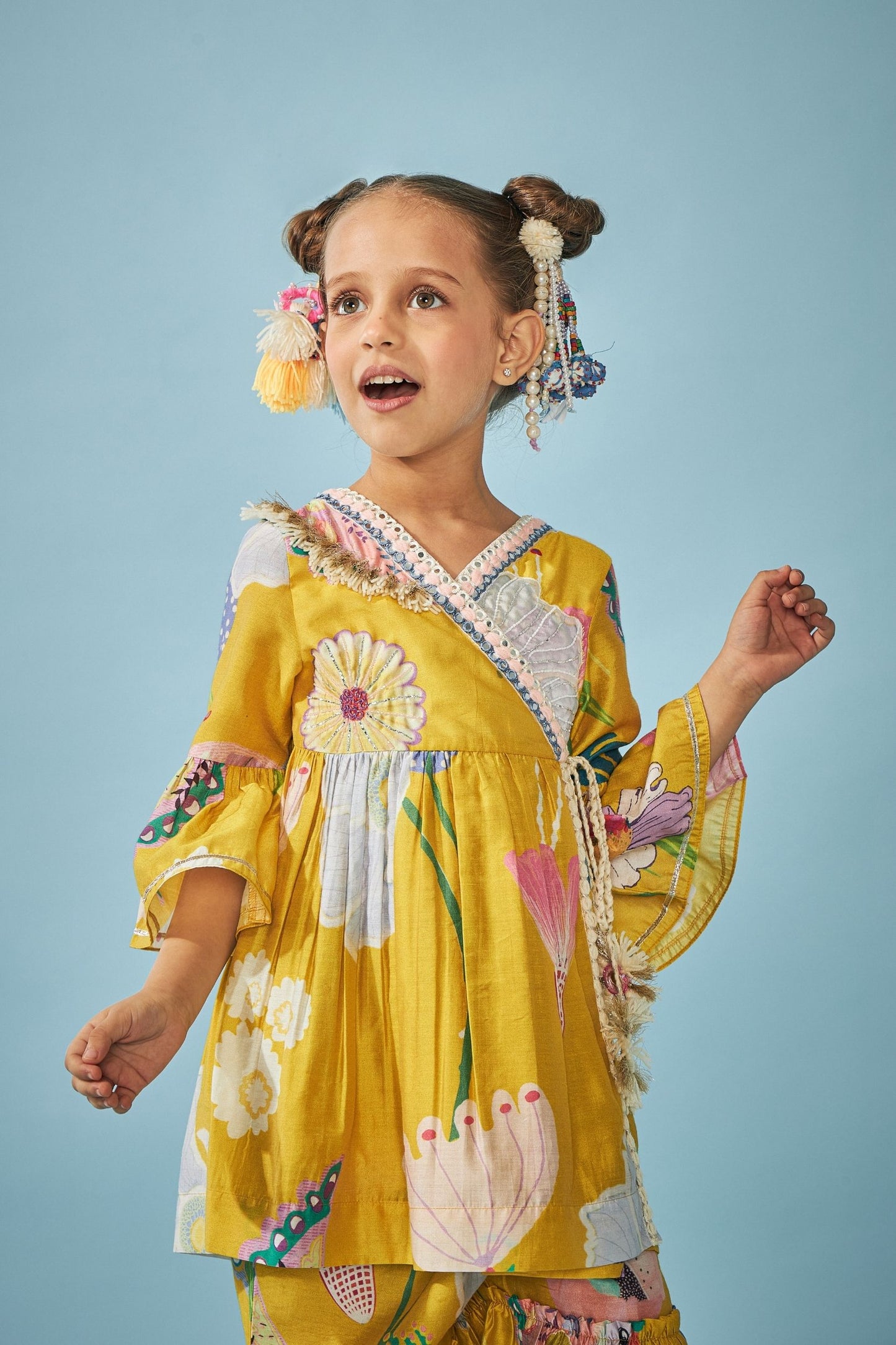 Yellow Bloom Embellished Girls Top & Trouser Coord (2 pc set)