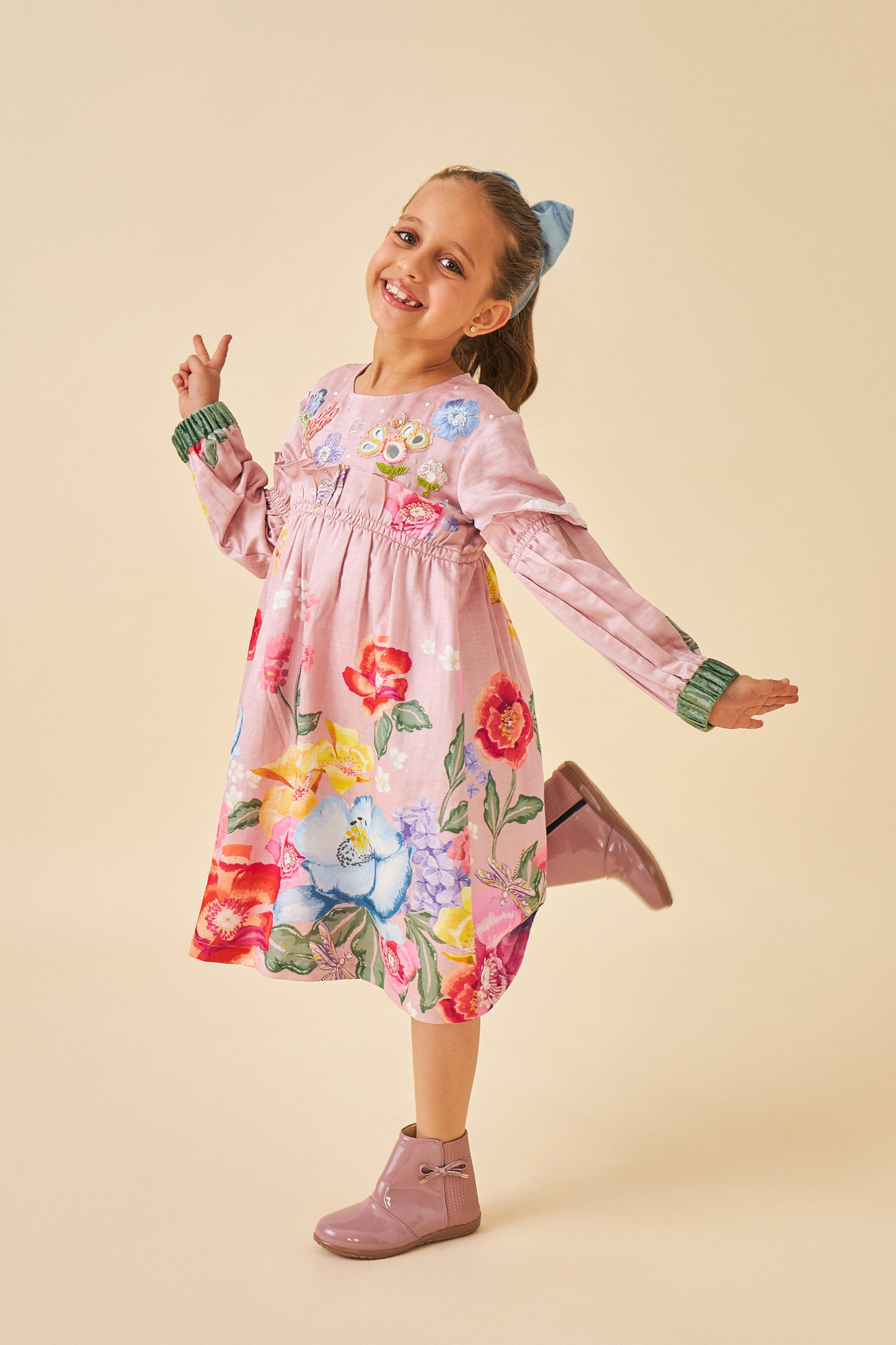 Zehra Pink Girls Frill Dress