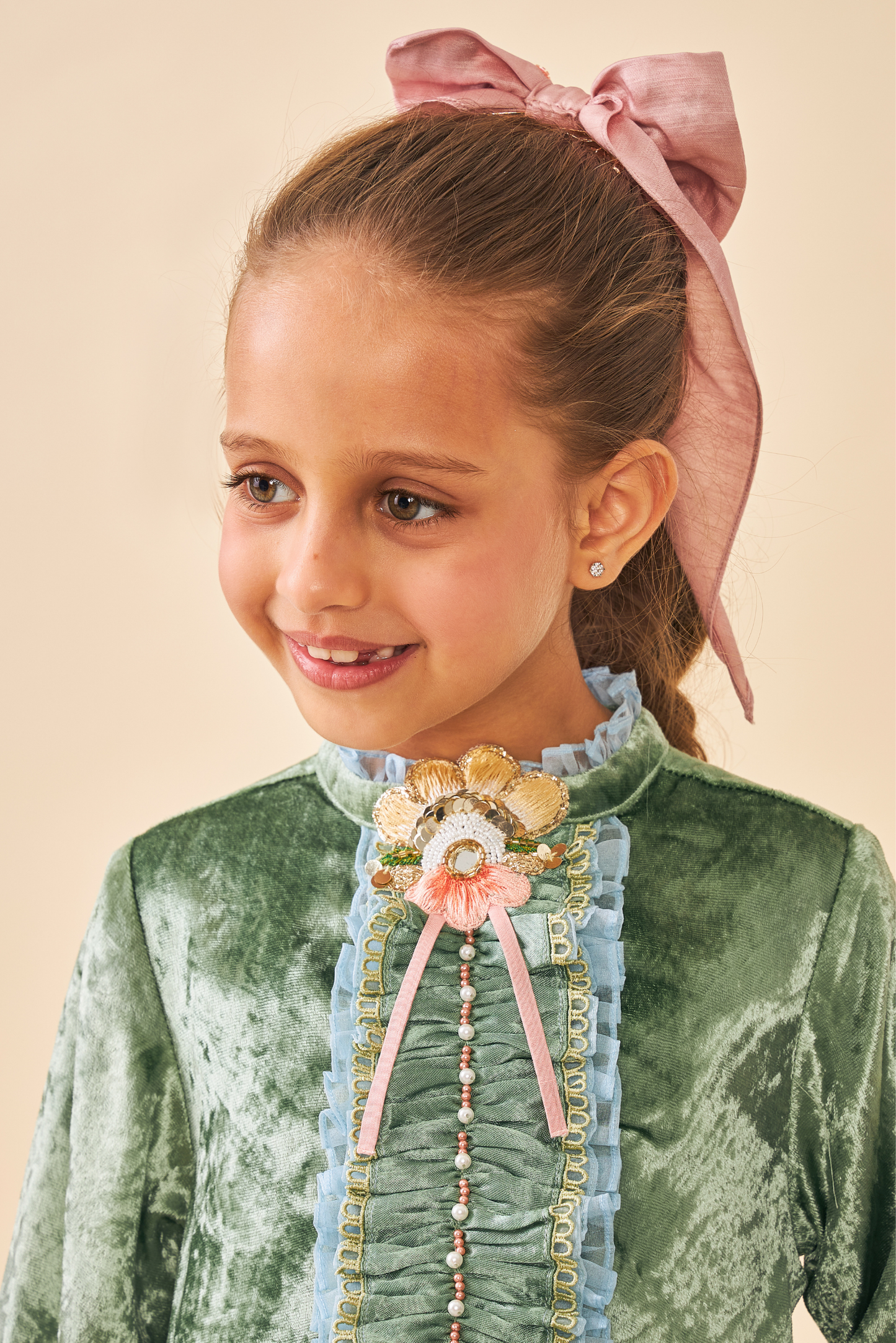 Jade Velvet Girls Dress