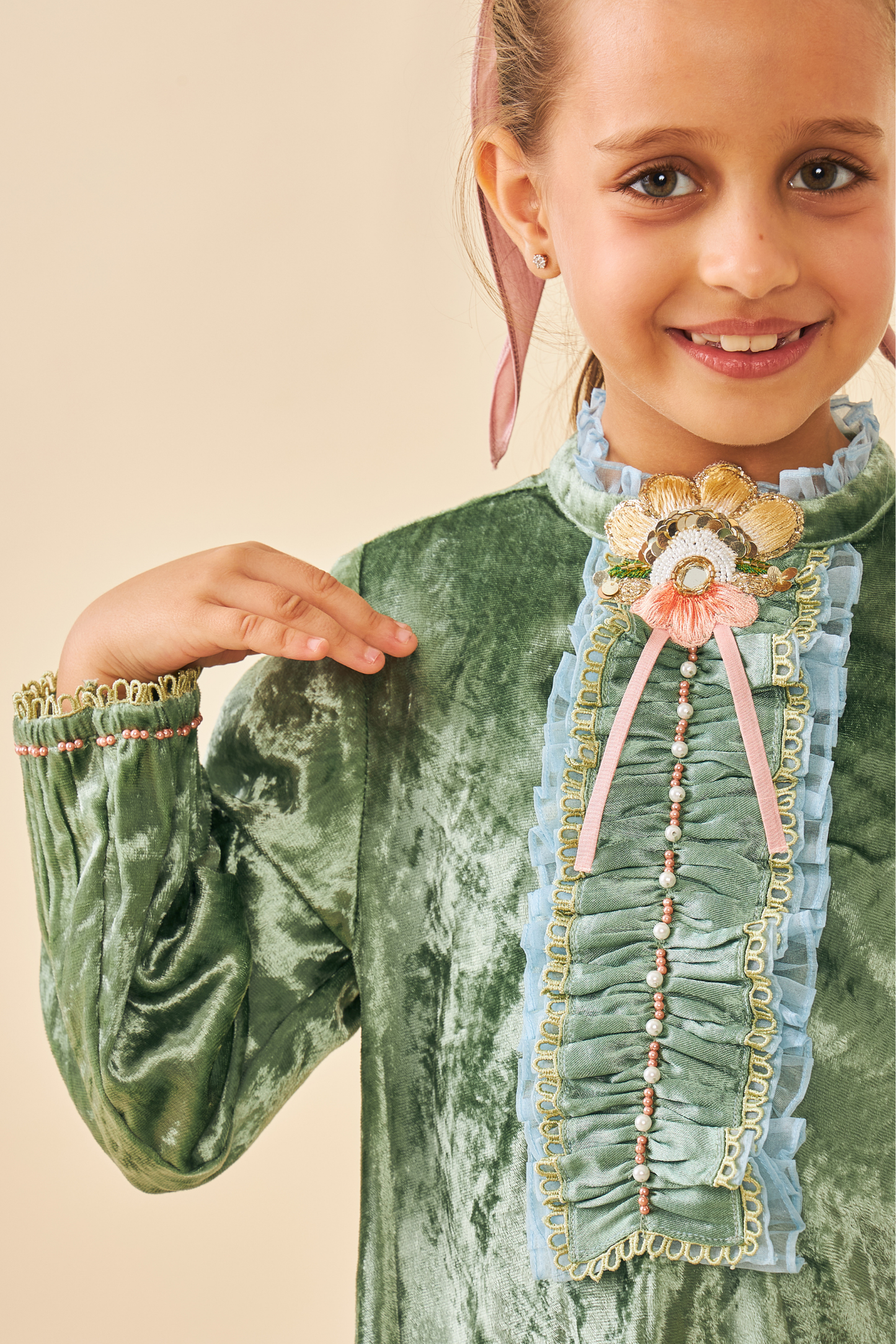 Jade Velvet Girls Dress