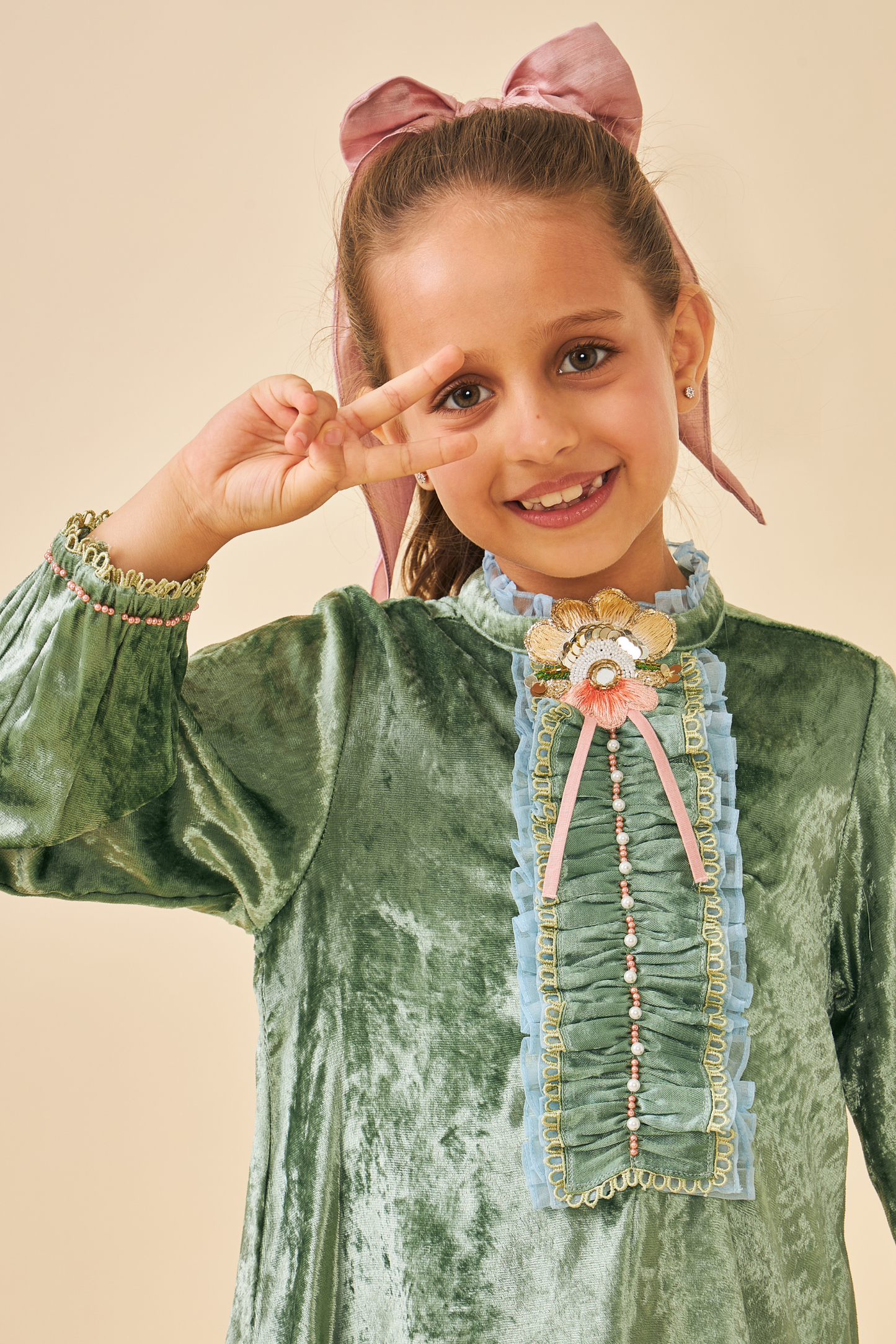 Jade Velvet Girls Dress