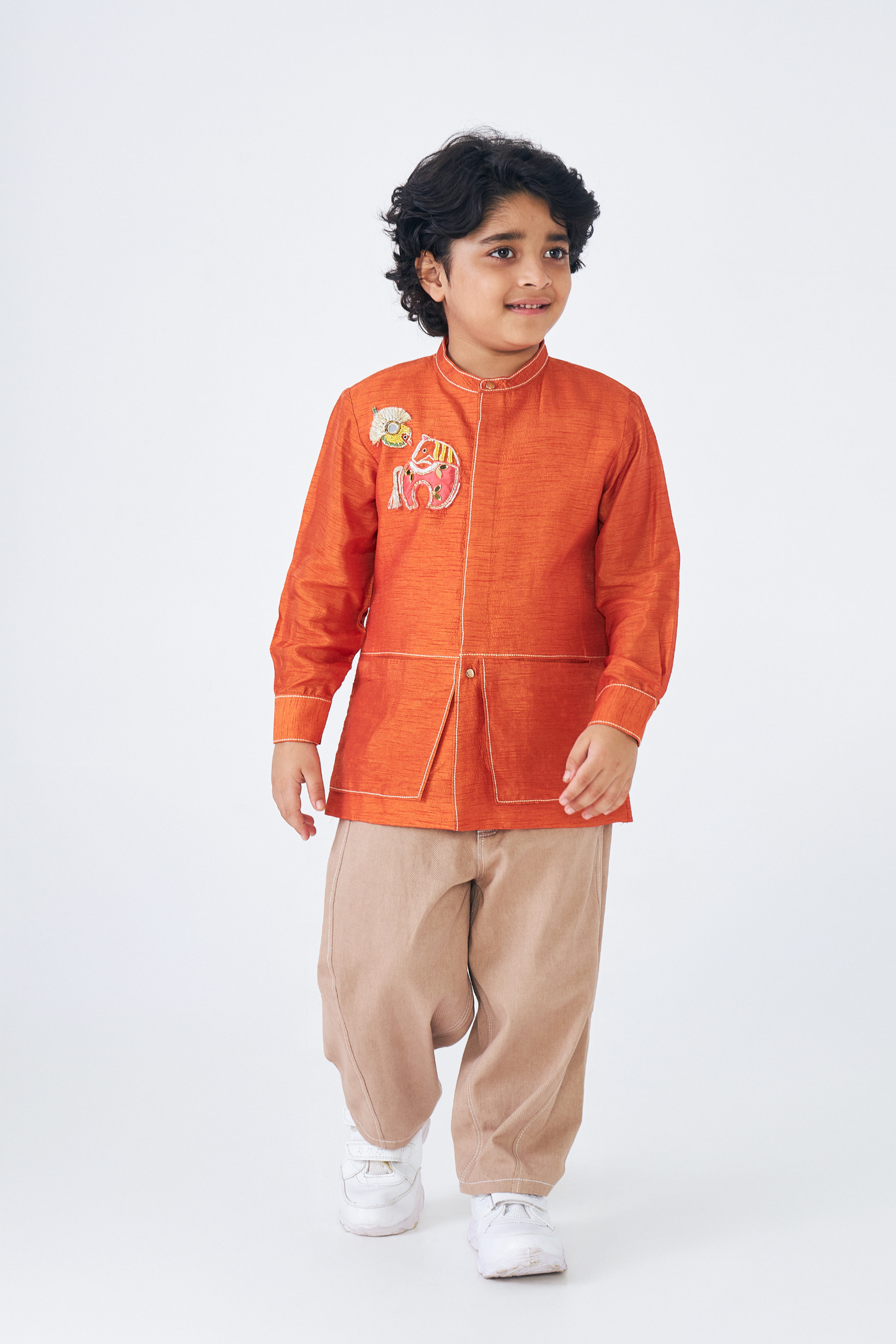 Riva Orange Boys Embellished Jacket - 1 Pc