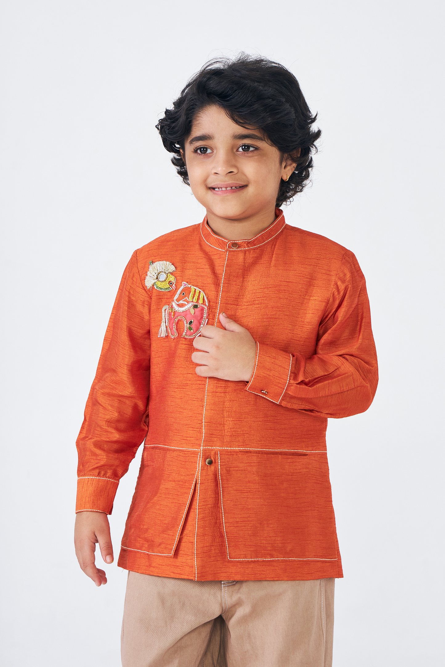 Riva Orange Boys Embellished Jacket - 1 Pc