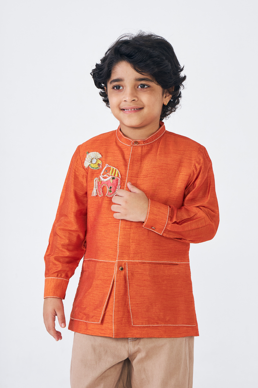 Riva Orange Boys Embellished Jacket - 1 Pc