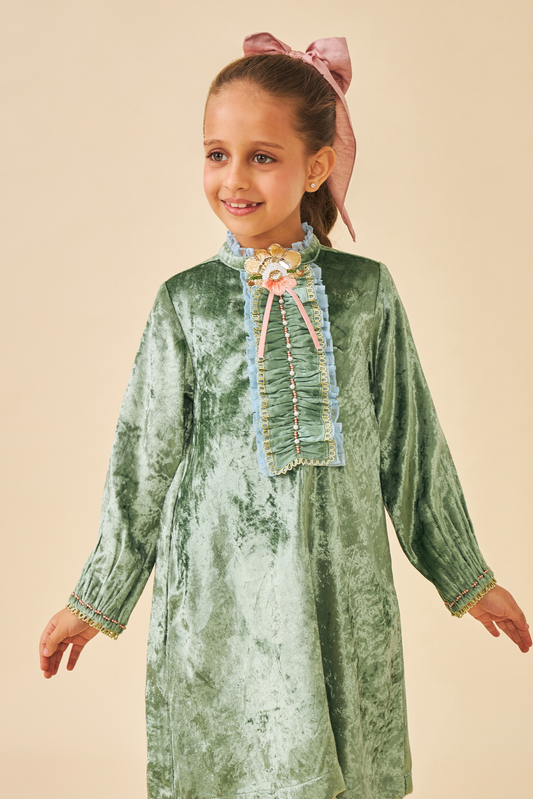 Jade Velvet Girls Dress