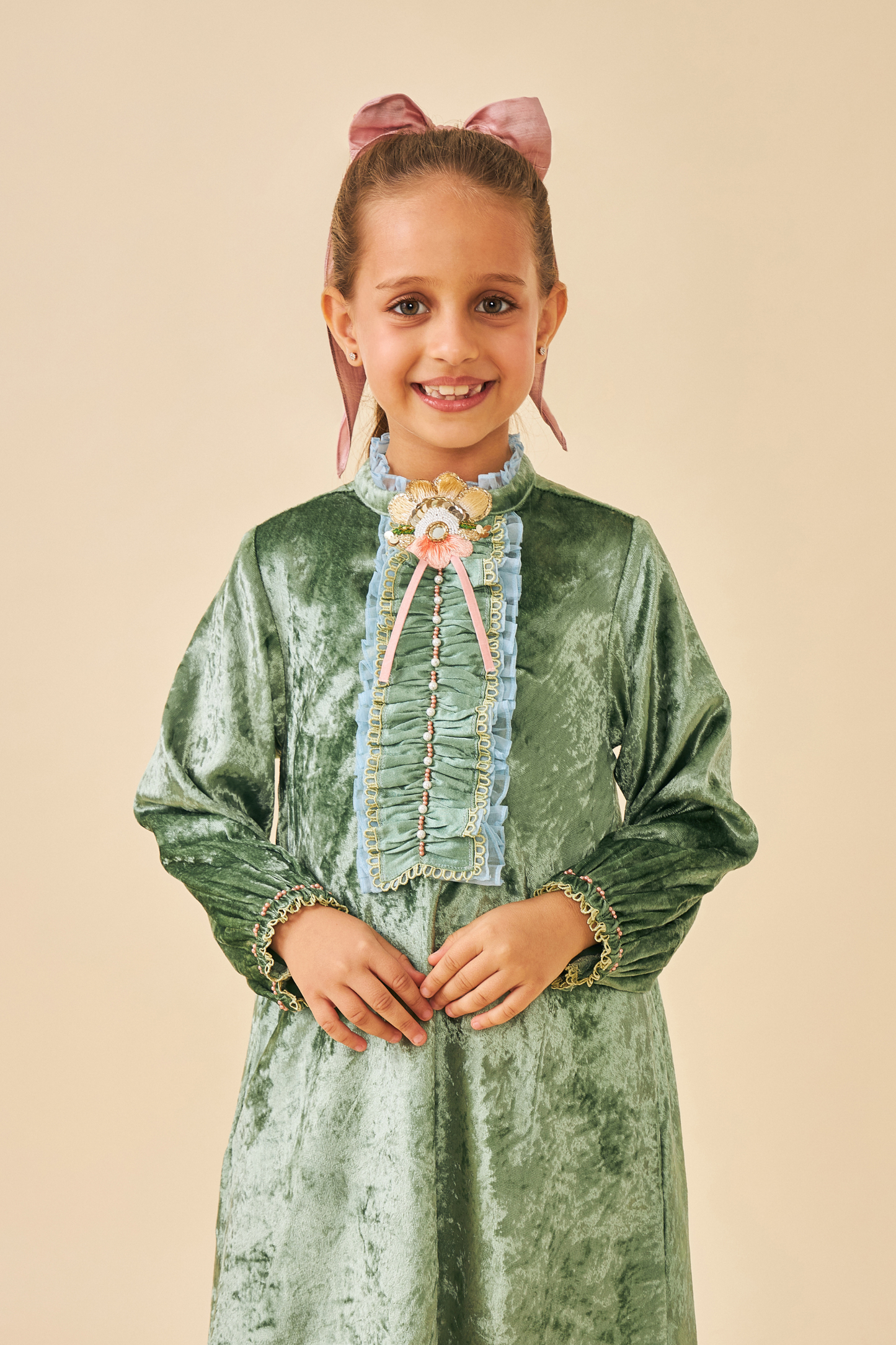 Jade Velvet Girls Dress
