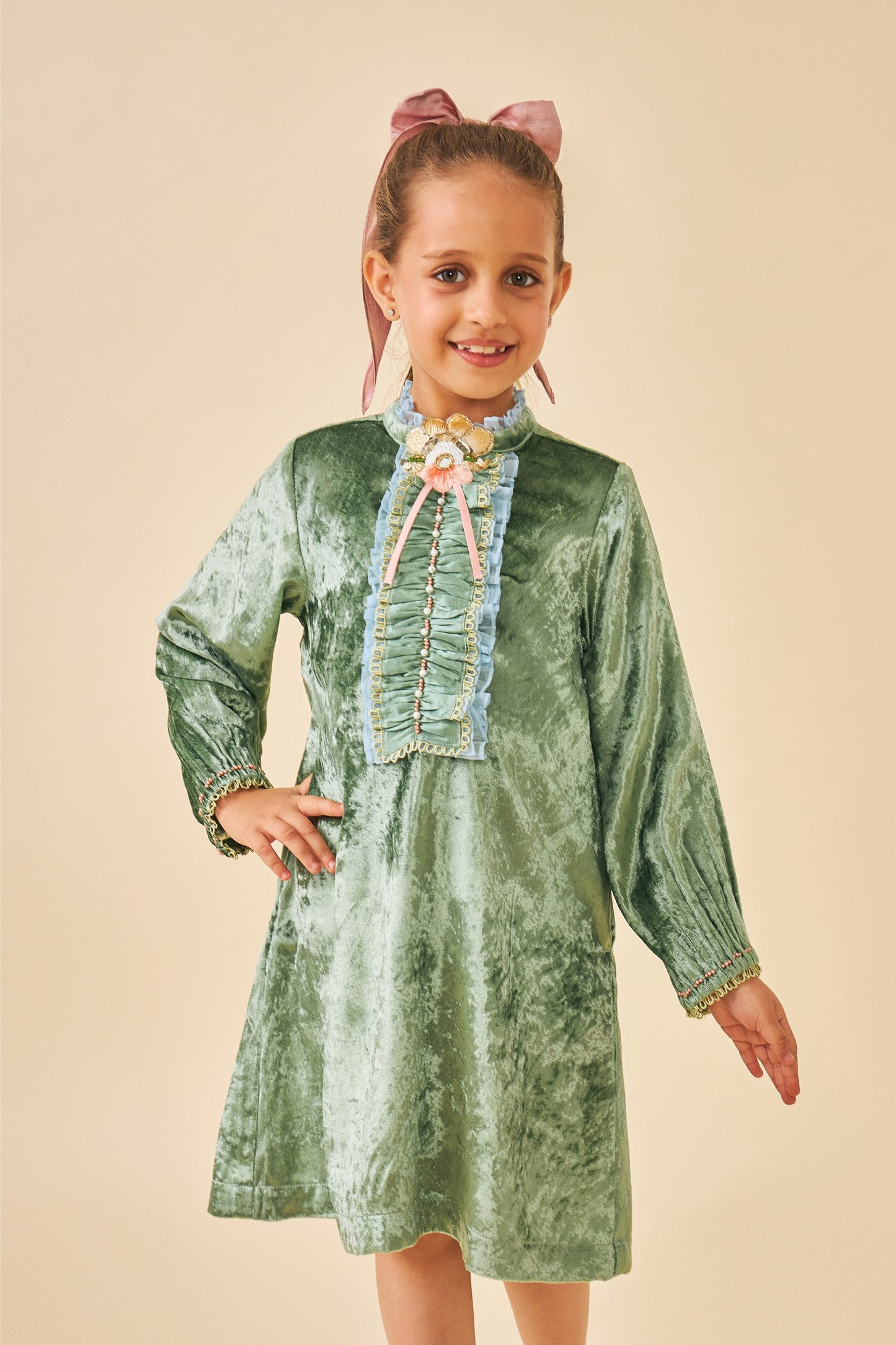 Jade Velvet Girls Dress