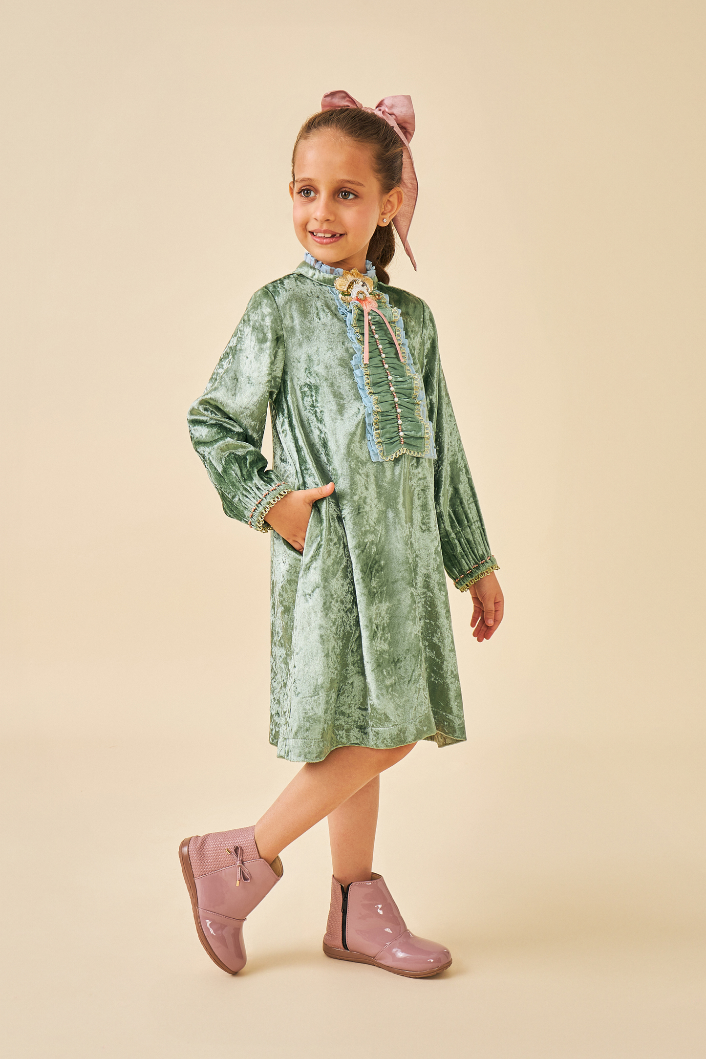 Jade Velvet Girls Dress