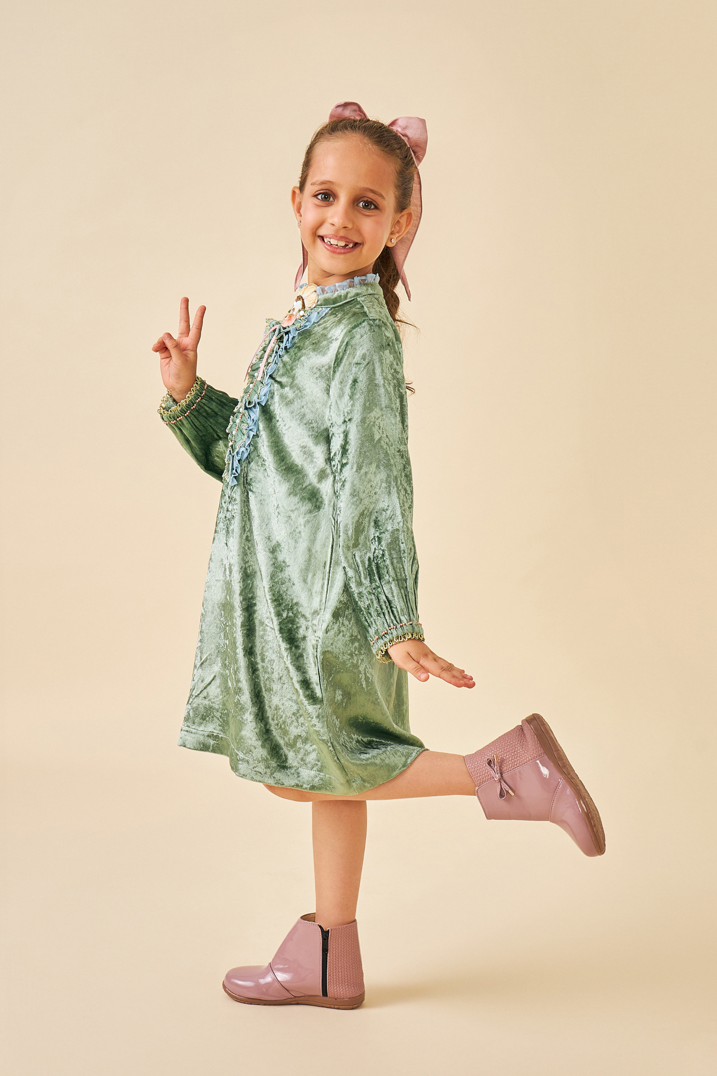 Jade Velvet Girls Dress