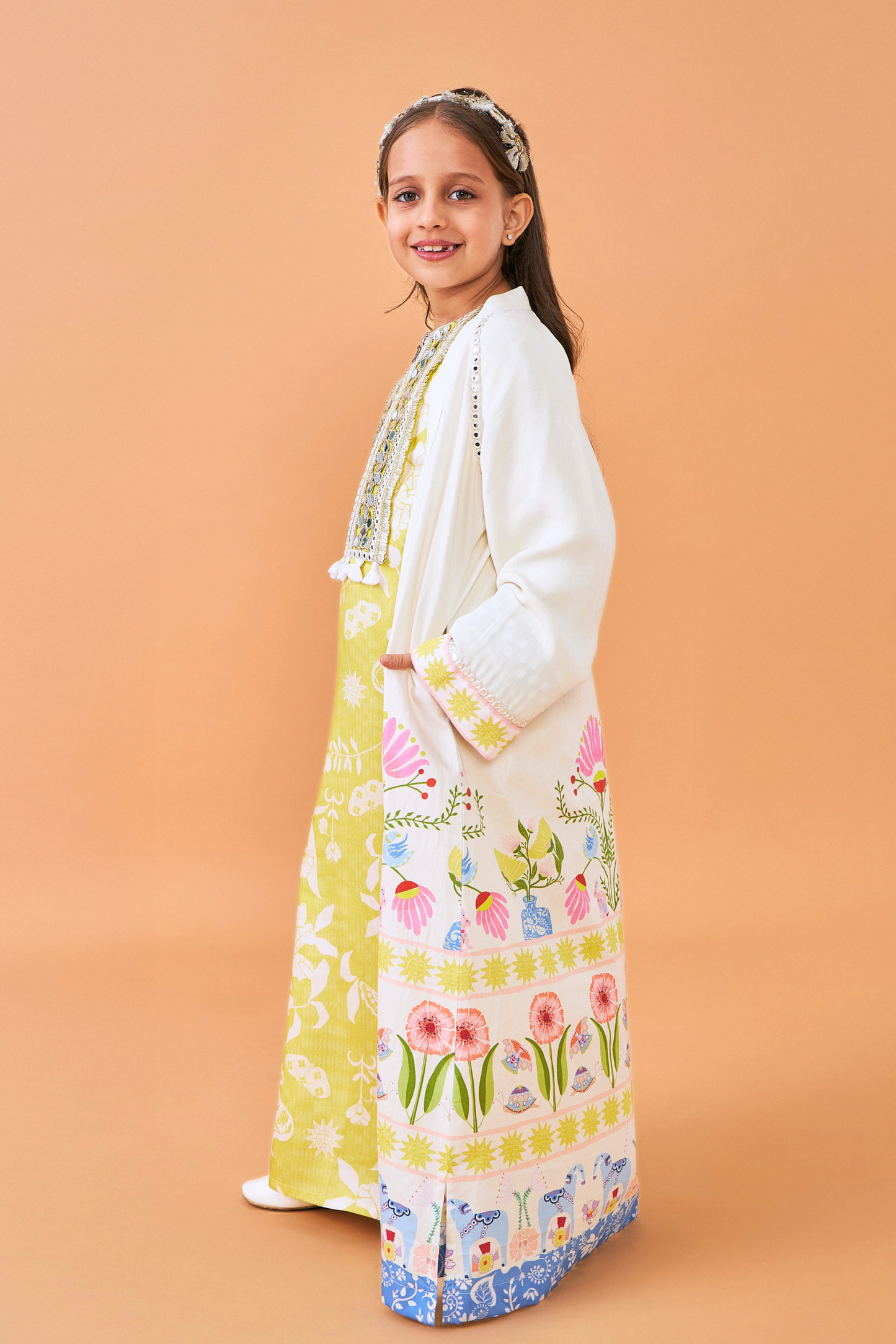 Dala Coat with Poppy Yellow Long Dress