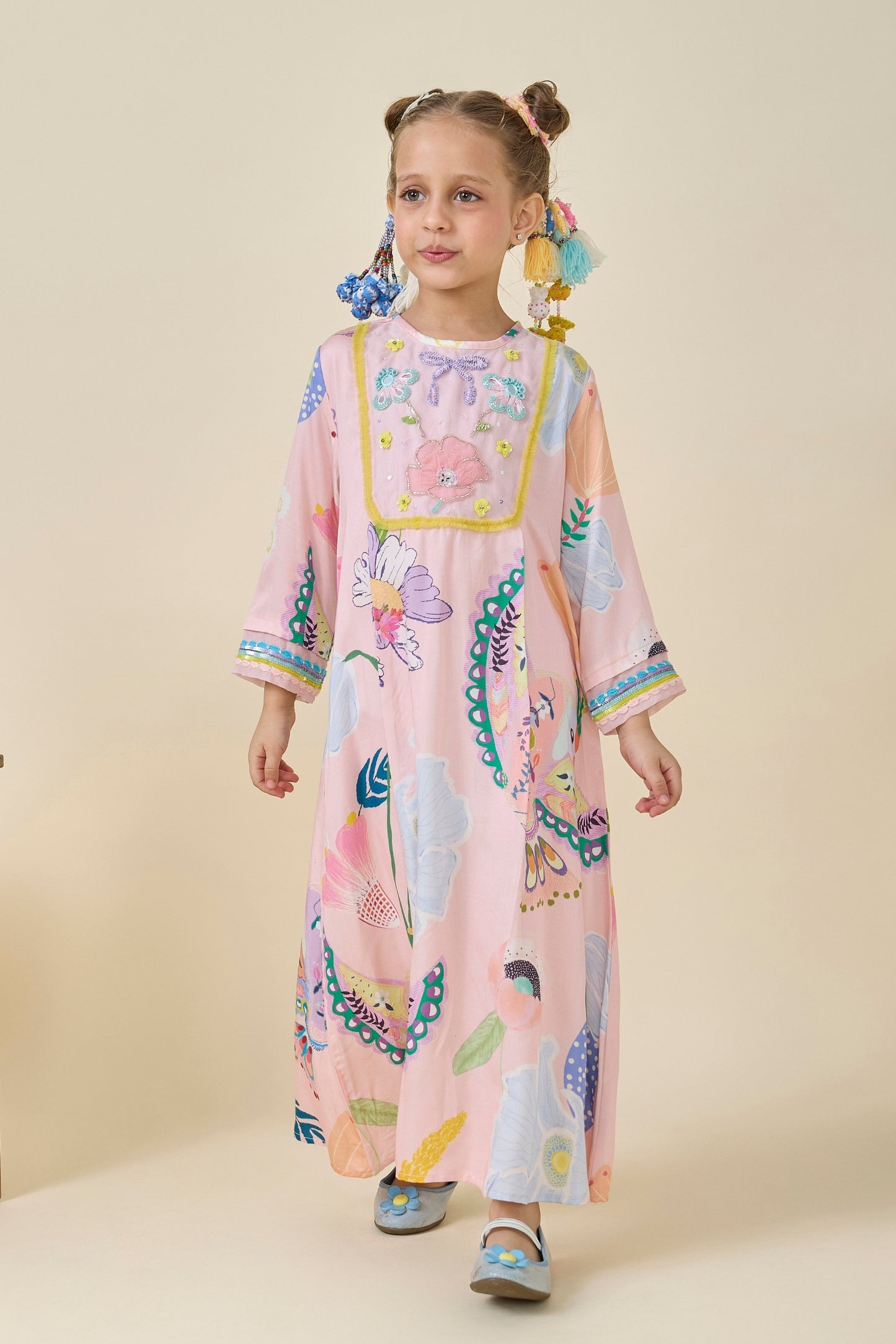 Jane Pink Embellished Girls Long Dress