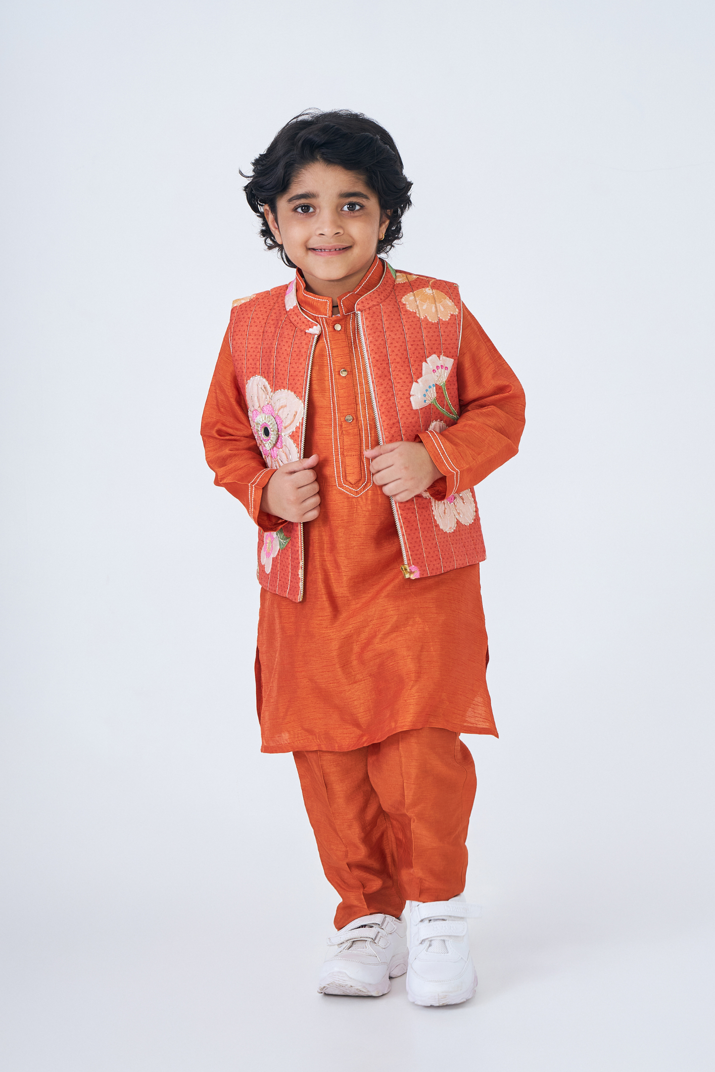 Riva Boys Embellished Jacket & Kurta Set (Set of 3 Pcs)
