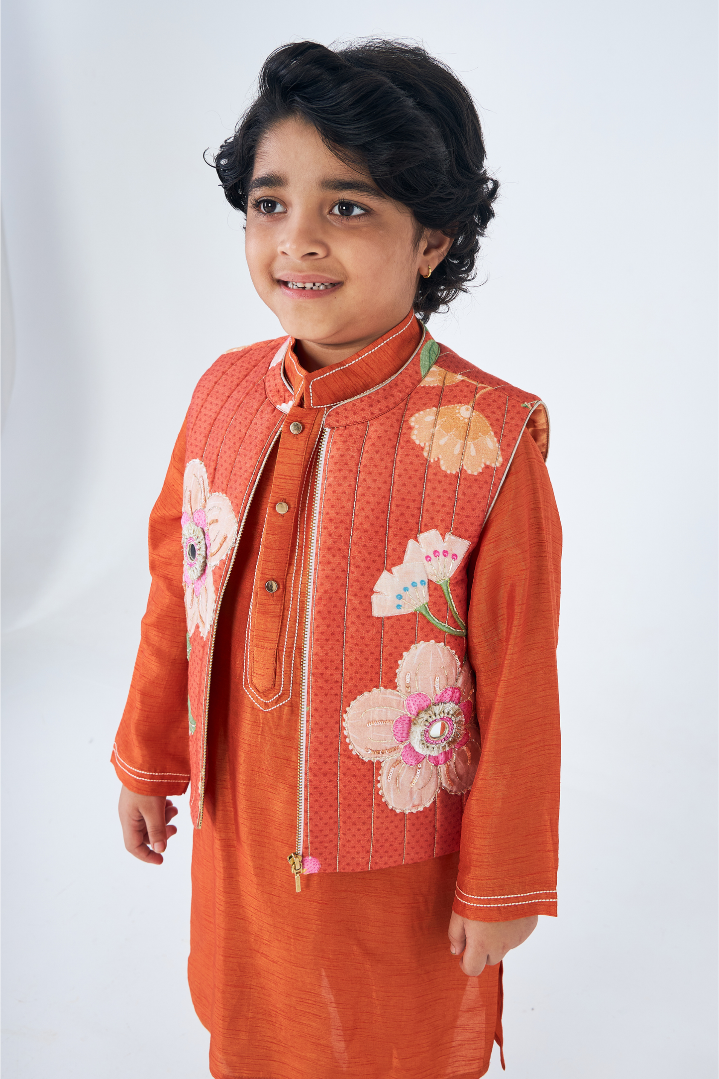 Riva Boys Embellished Jacket & Kurta Set (Set of 3 Pcs)