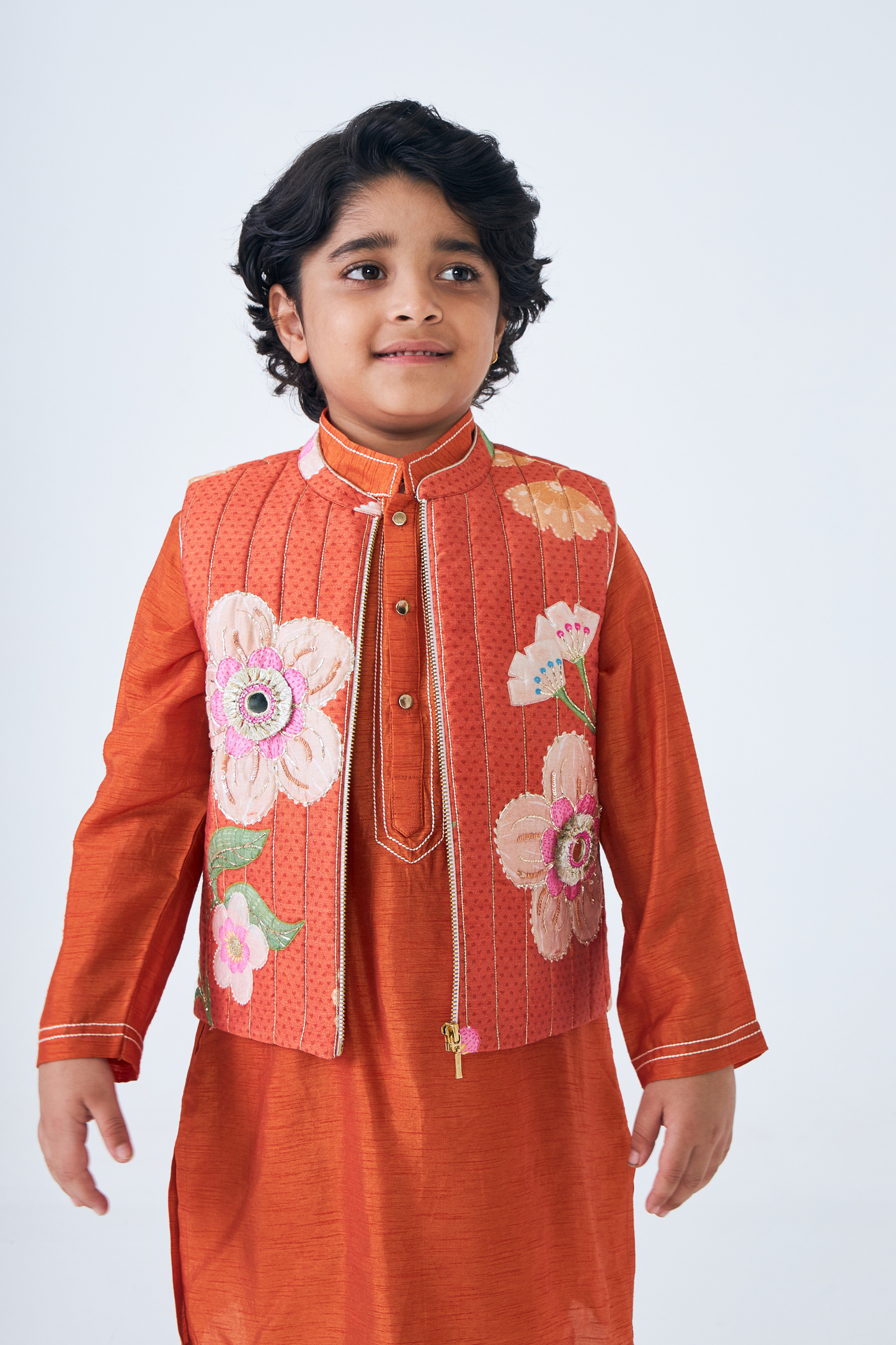 Riva Boys Embellished Jacket & Kurta Set (Set of 3 Pcs)