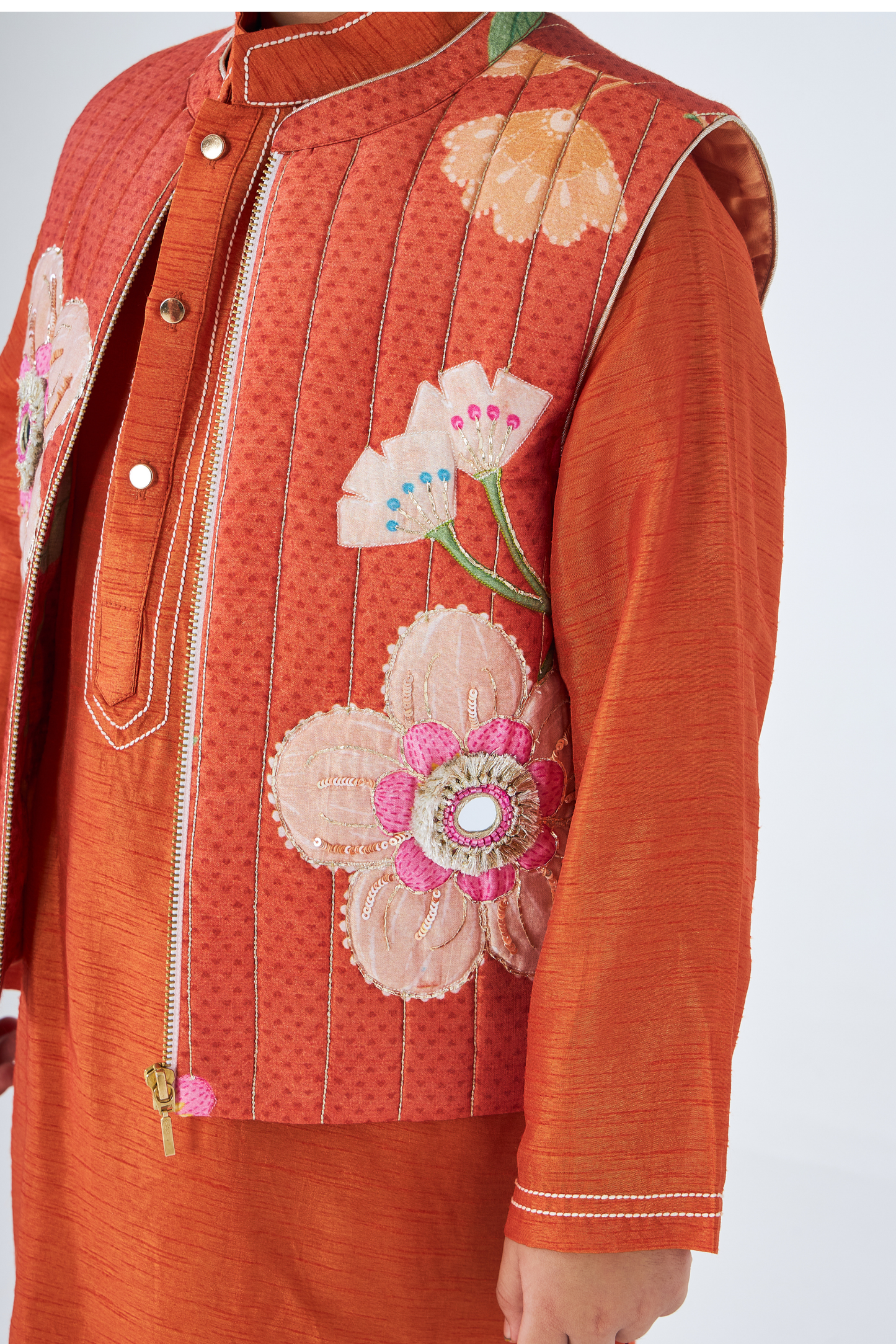 Riva Boys Embellished Jacket & Kurta Set (Set of 3 Pcs)