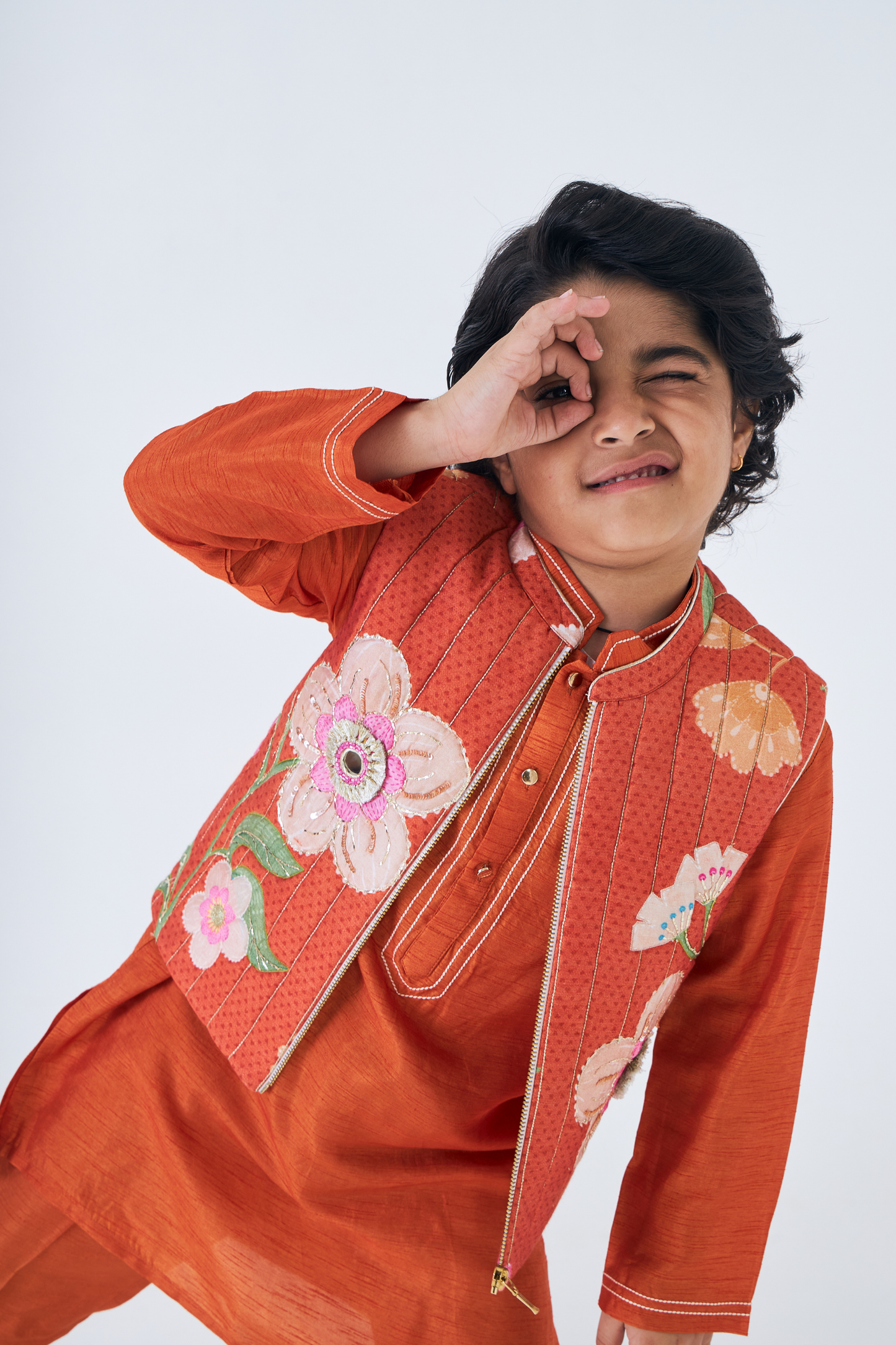 Riva Boys Embellished Jacket & Kurta Set (Set of 3 Pcs)