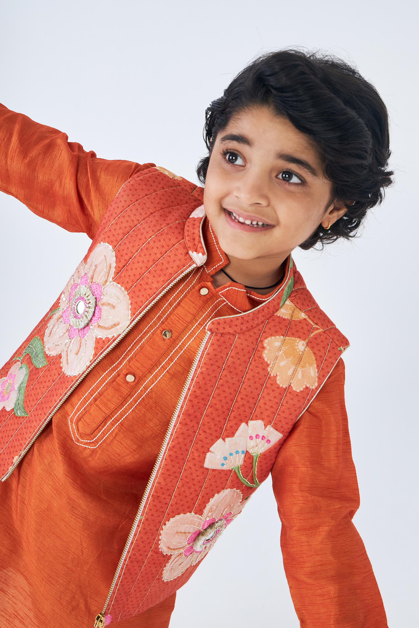 Riva Boys Embellished Jacket & Kurta Set (Set of 3 Pcs)