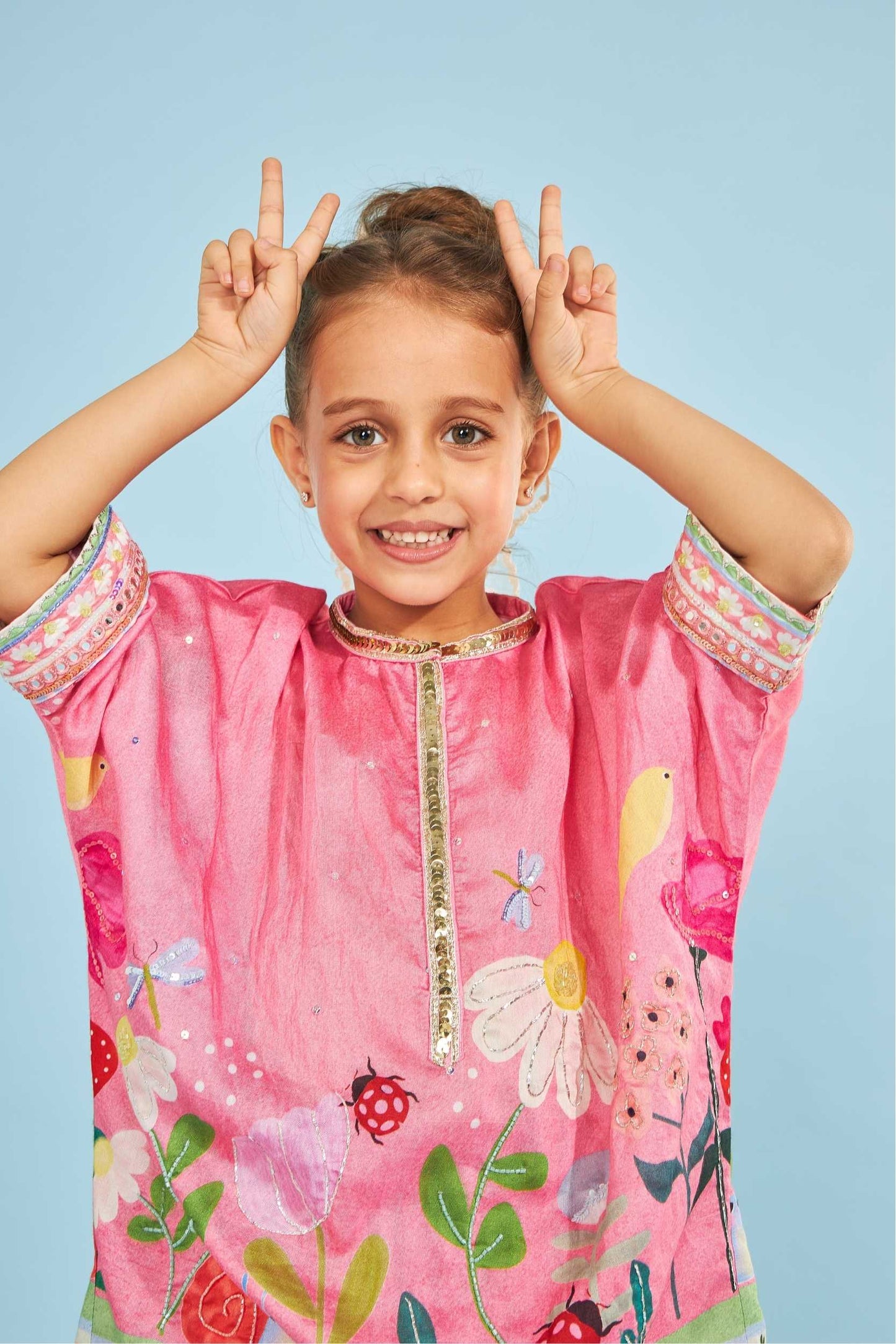 Strawberry Girls Embellished Tunic With Skirt (2 Pc Set)