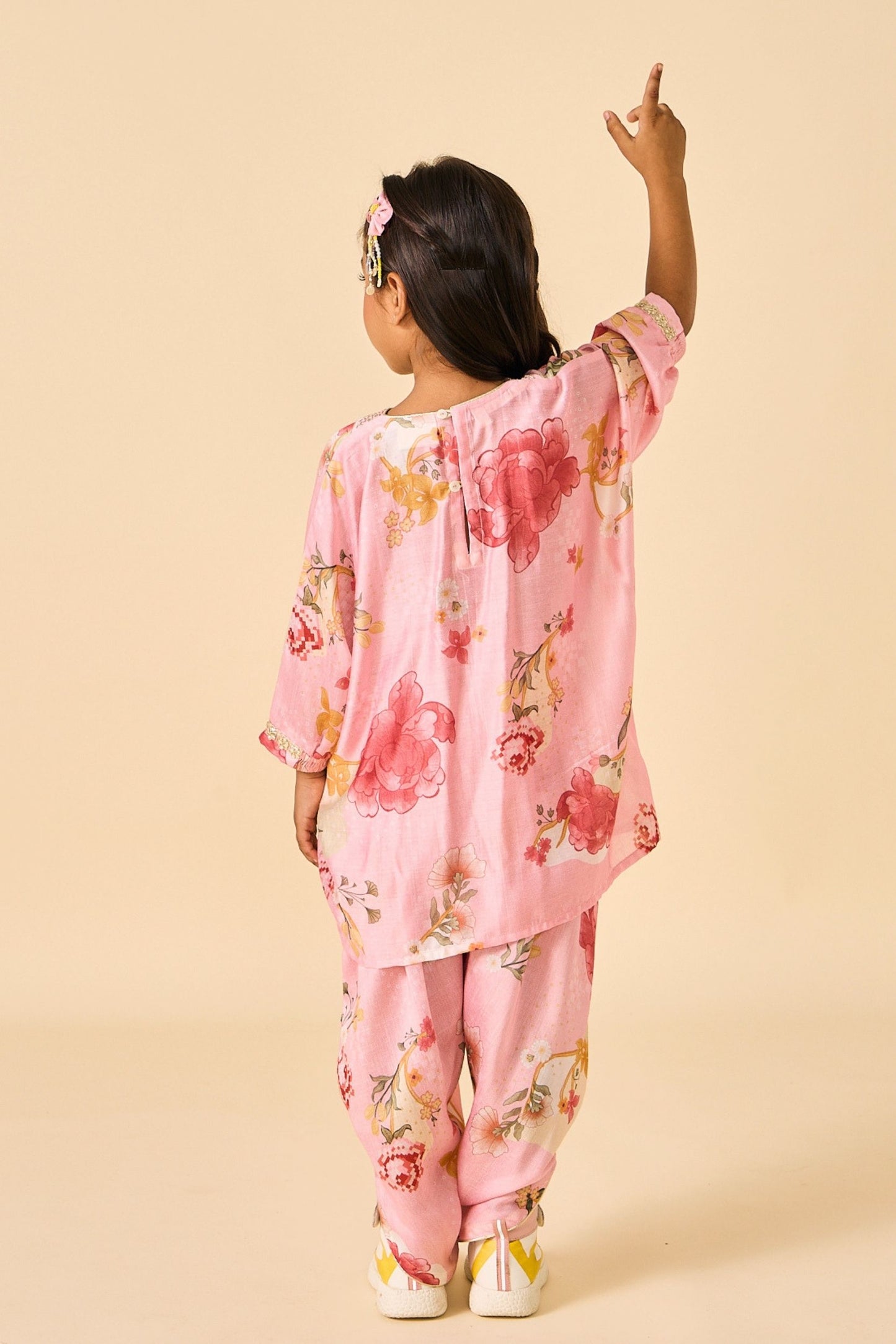 Rose Jaipur Girls Embellished V-Neck Tunic & Trouser Coord ( 2 Pc Set)