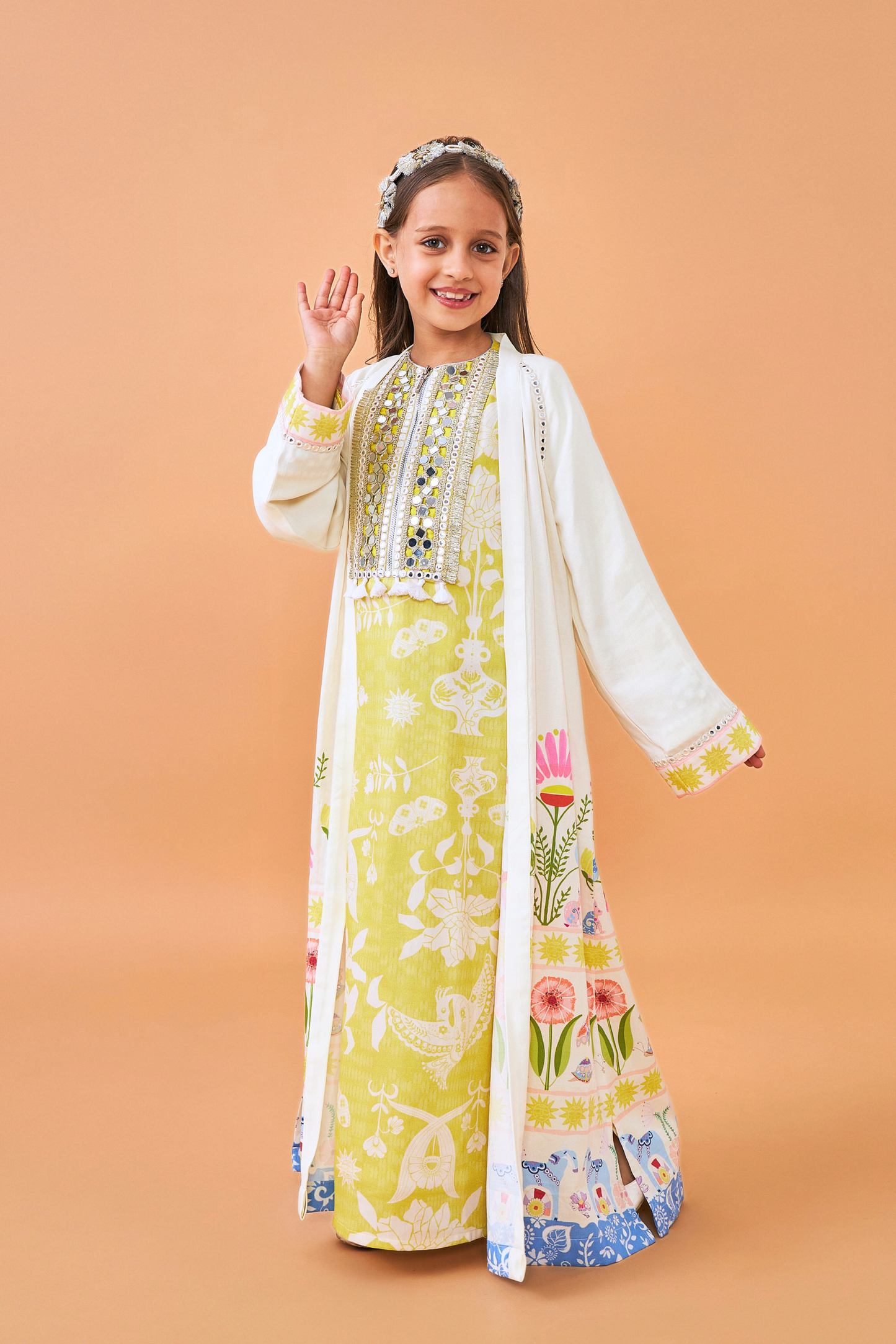 Dala Coat with Poppy Yellow Long Dress