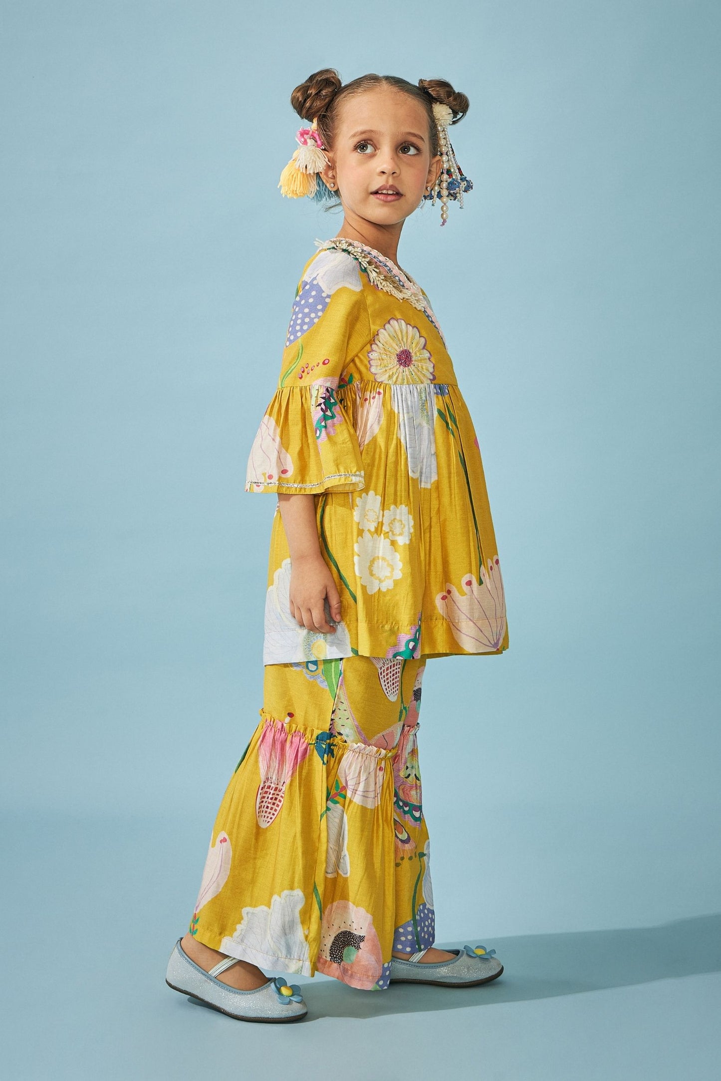 Yellow Bloom Embellished Girls Top & Trouser Coord (2 pc set)