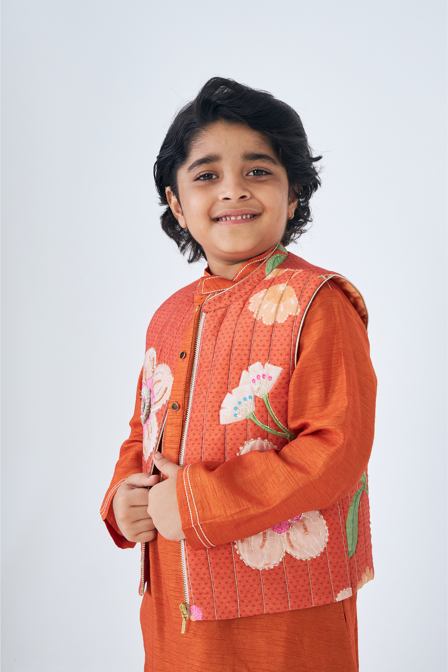 Riva Boys Embellished Jacket & Kurta Set (Set of 3 Pcs)