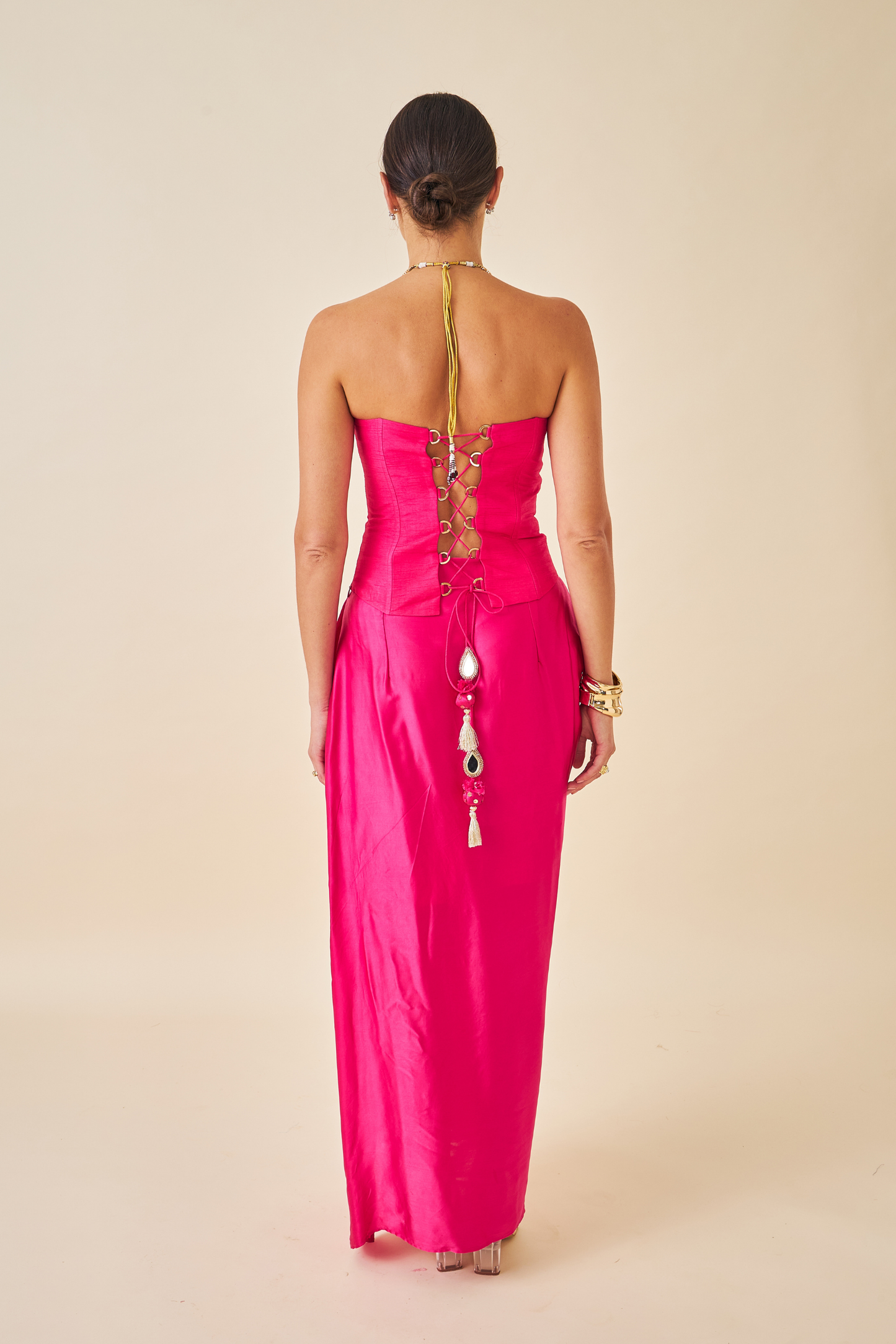 Riva Pink Ladies Embellished Corset with Draped Skirt & Cape ( Set of 3 pcs)