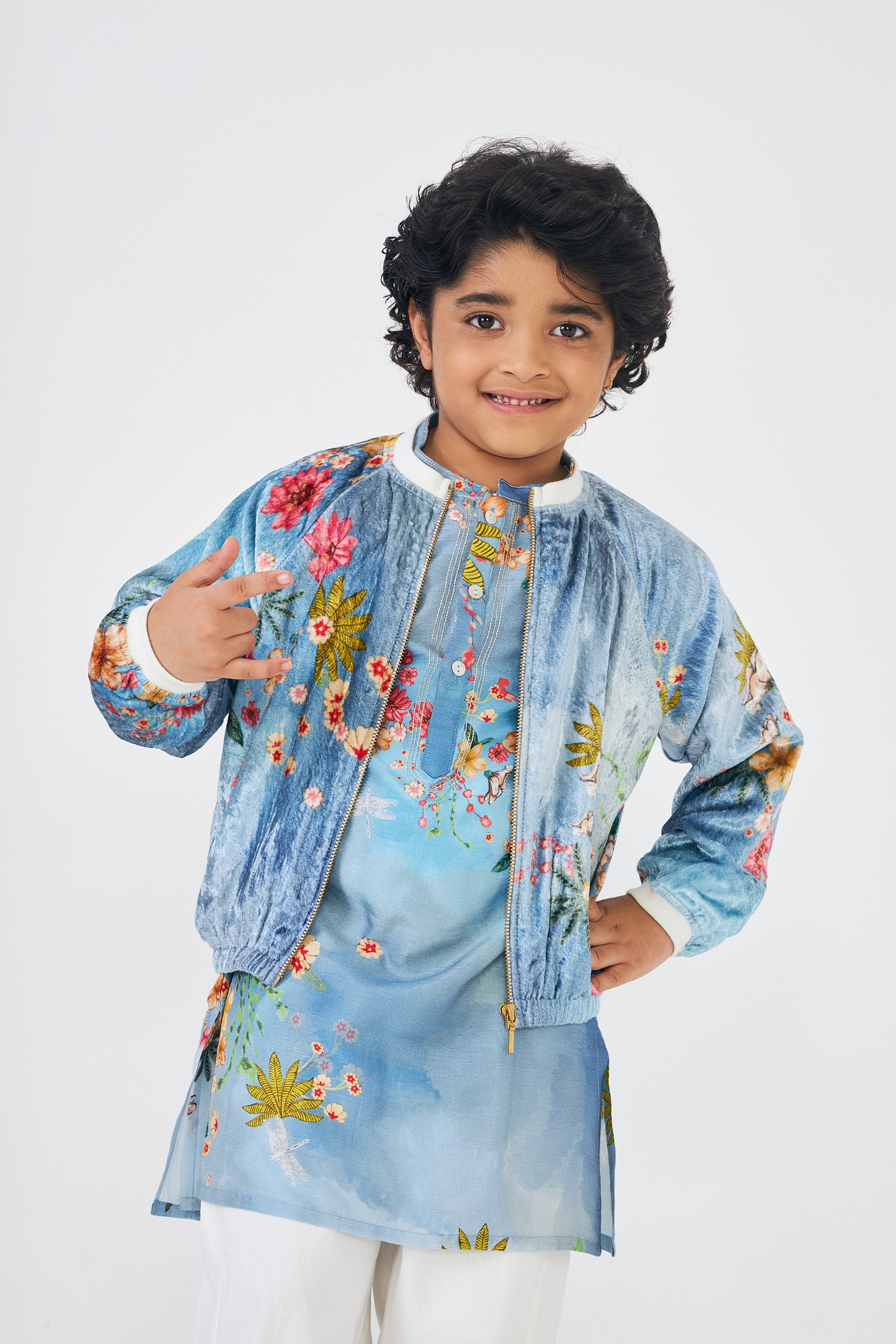 Clea Boys Embellished Kurta & Bomber Jacket (Set of 3 Pcs)