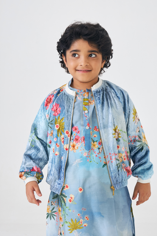 Clea Boys Embellished Kurta & Bomber Jacket (Set of 3 Pcs)